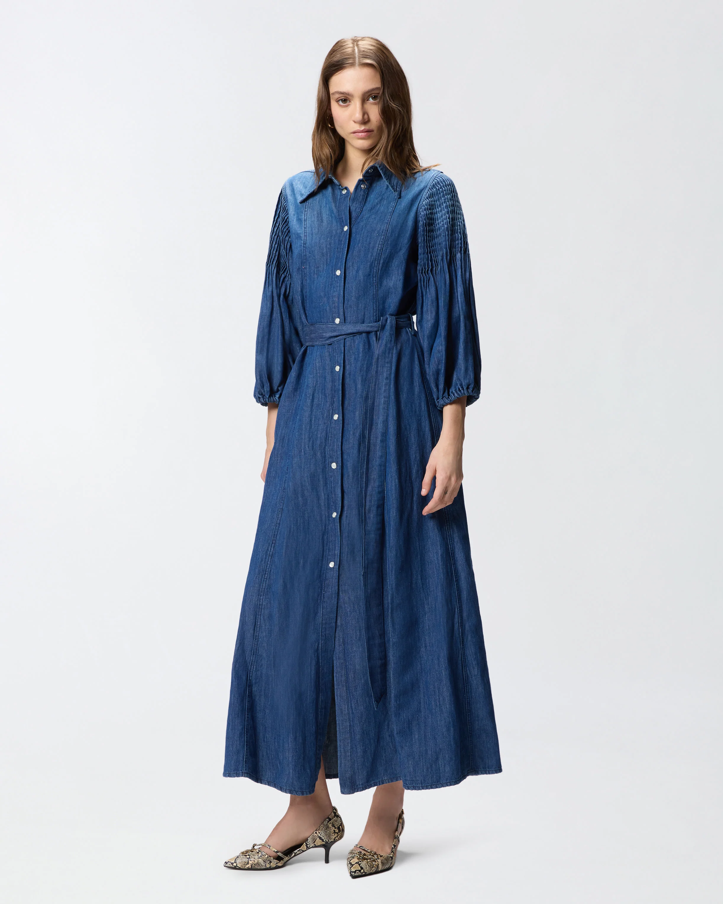 Abito chemisier lungo in denim - Image 2