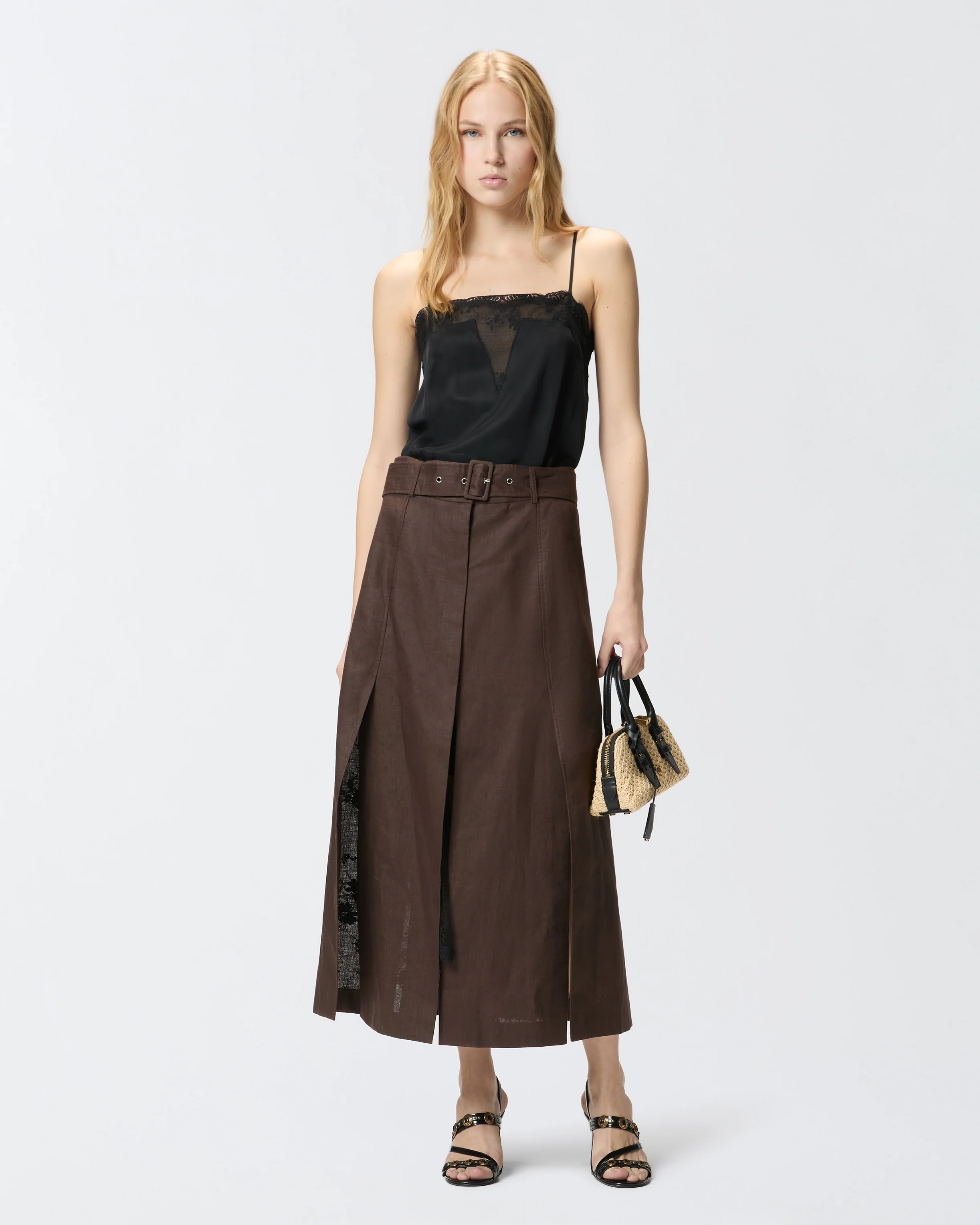 Abito midi in lino con top in pizzo - Image 2