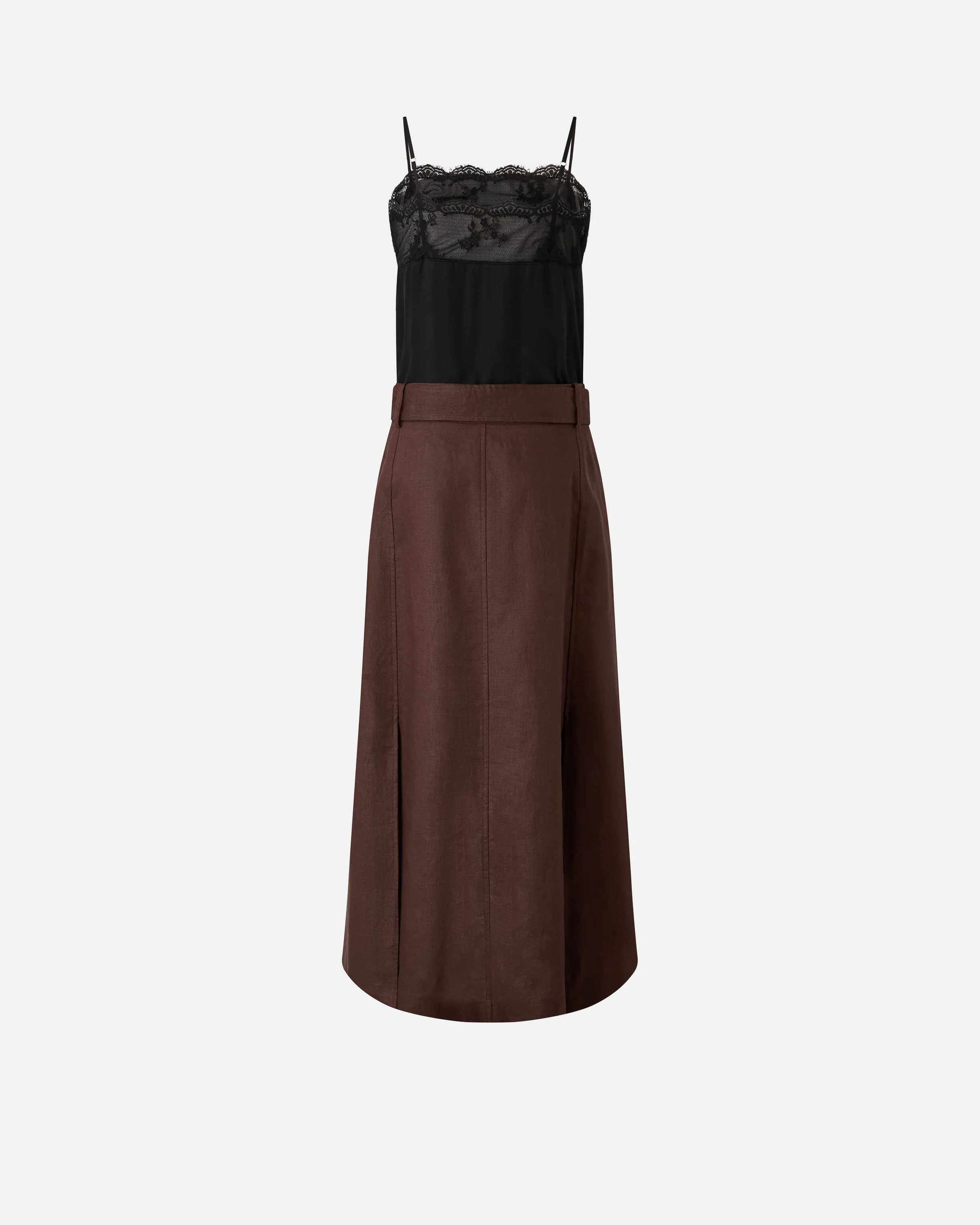 Abito midi in lino con top in pizzo - Image 6