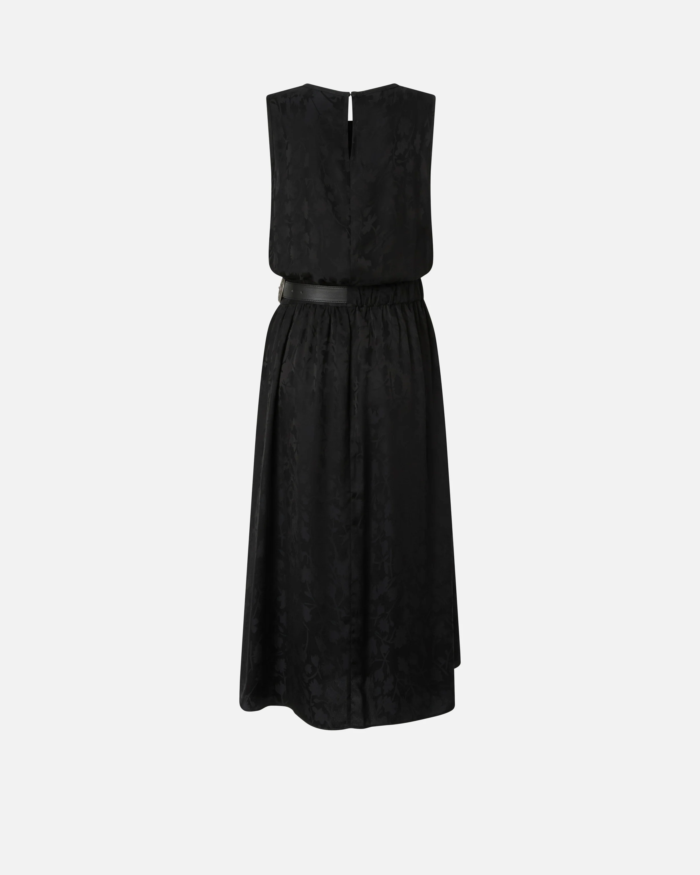 Abito midi smanicato in jacquard floreale con cintura - Image 6