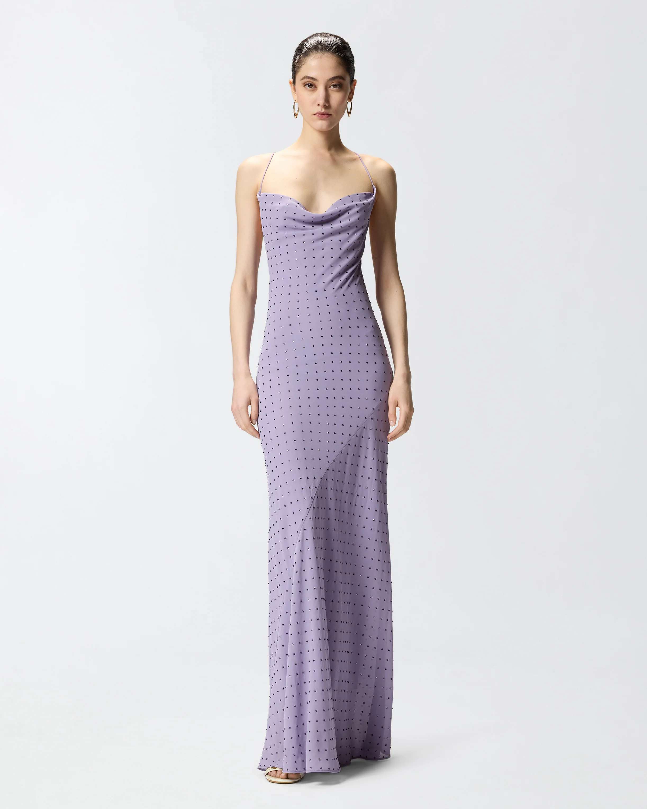 Abito slipdress lungo con strass