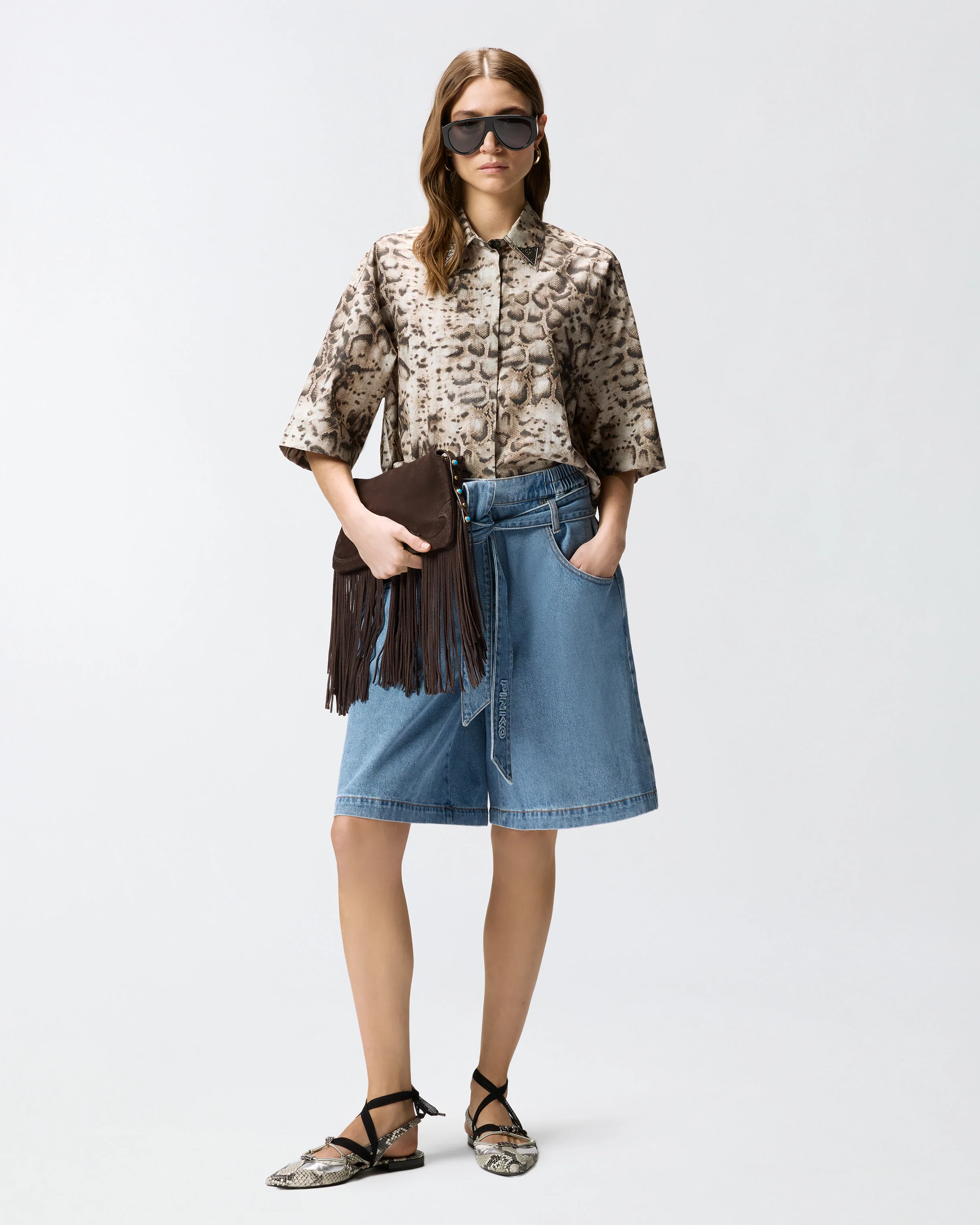 Bermuda wide leg in denim con cintura