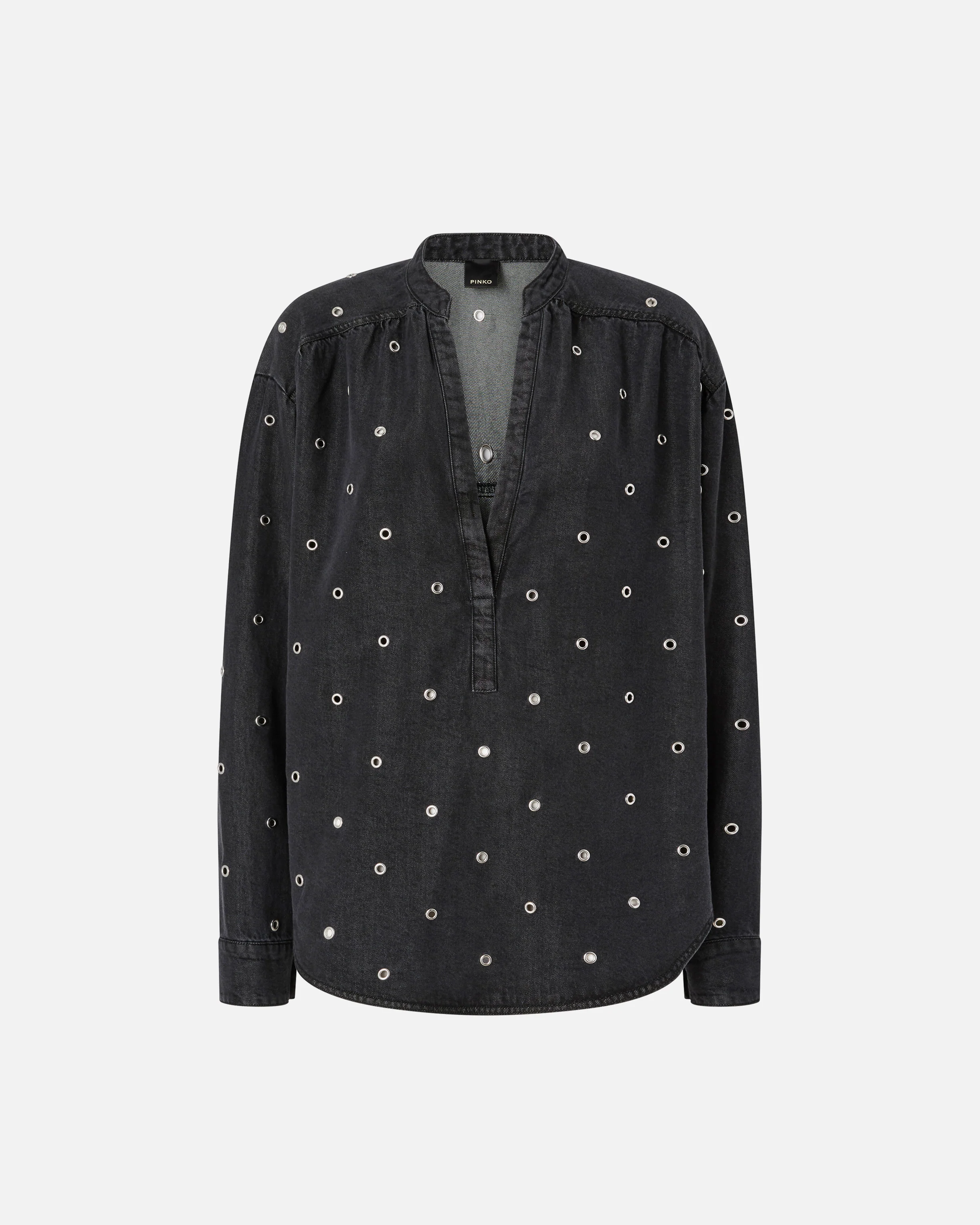 Blusa in denim scuro con occhielli - Image 5