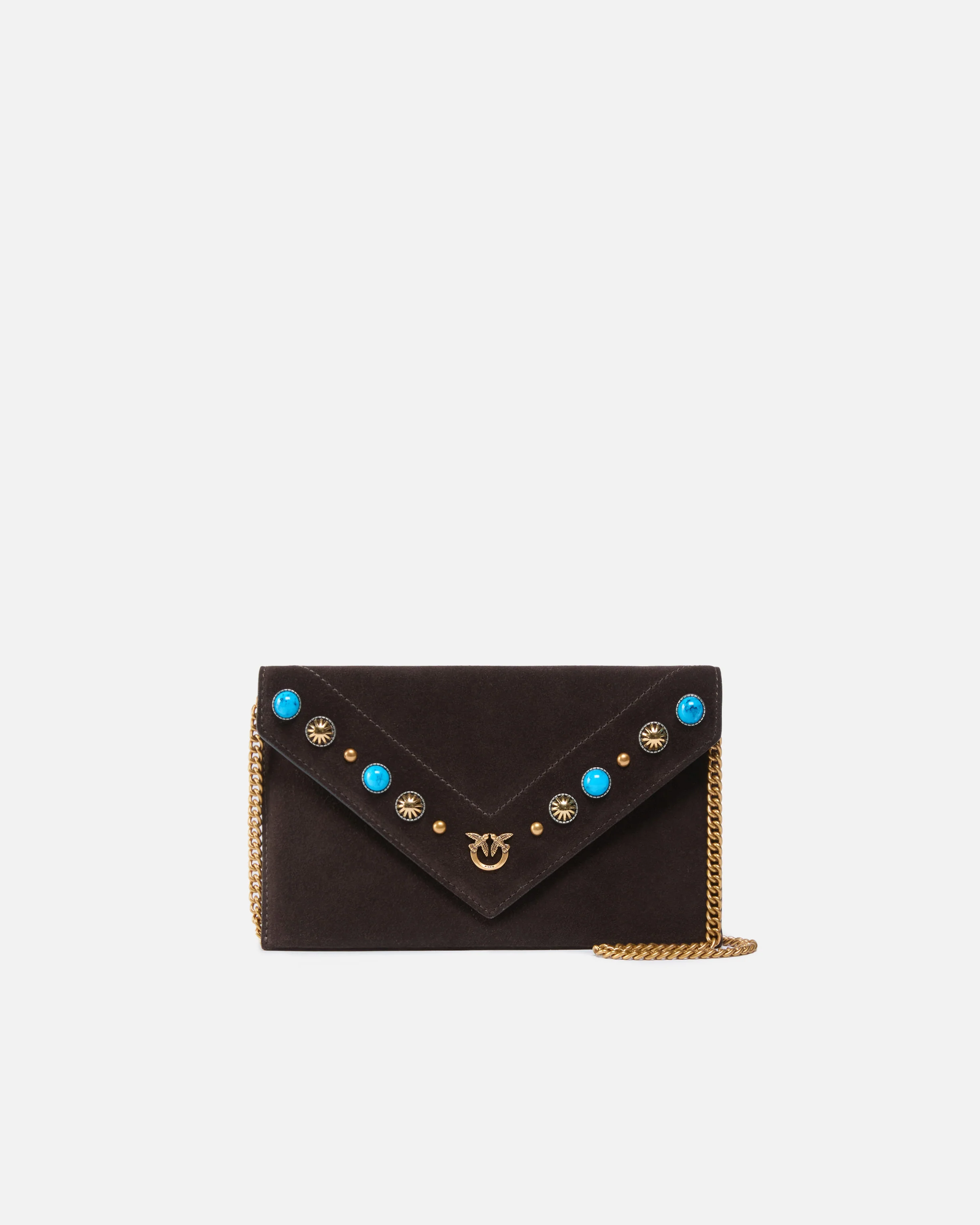 Borsa a bustina piccola in suede con borchie e tracolla