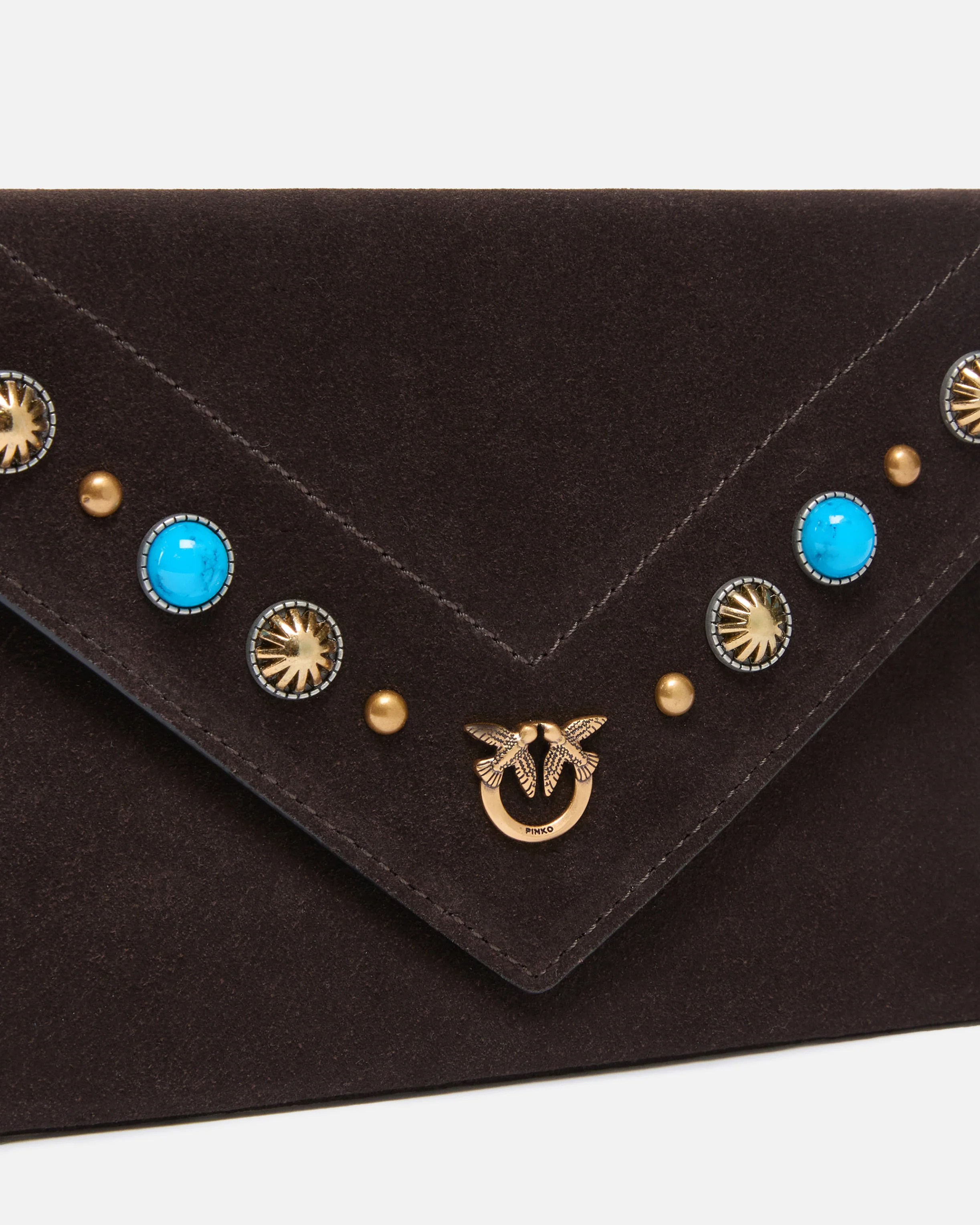 Borsa a bustina piccola in suede con borchie e tracolla - Image 3
