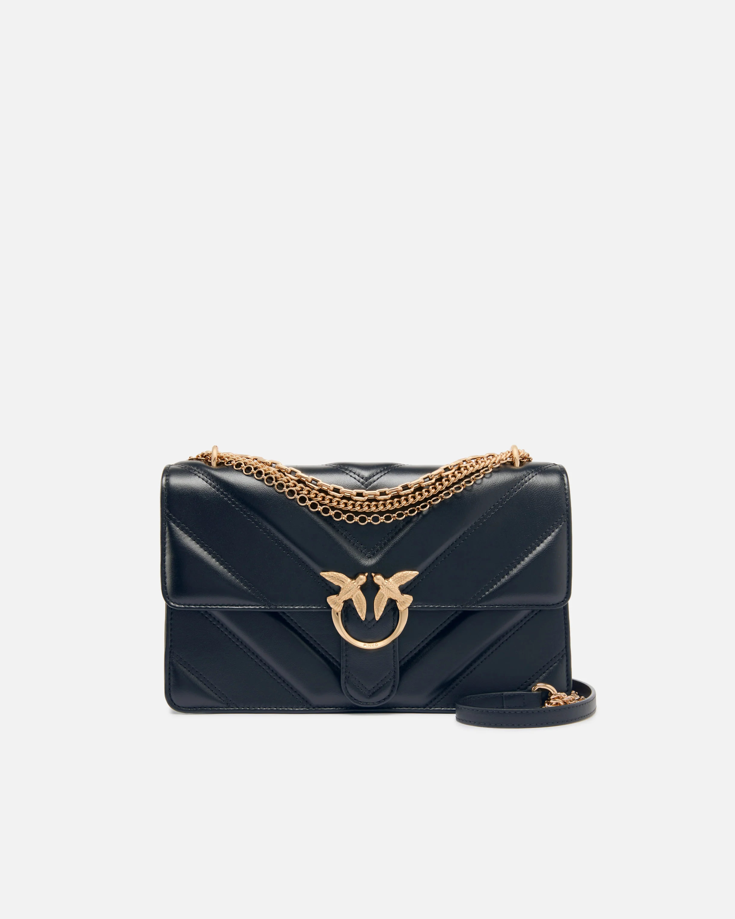 Borsa a spalla media Love Bag One in pelle e nappa chevron con tripla catena
