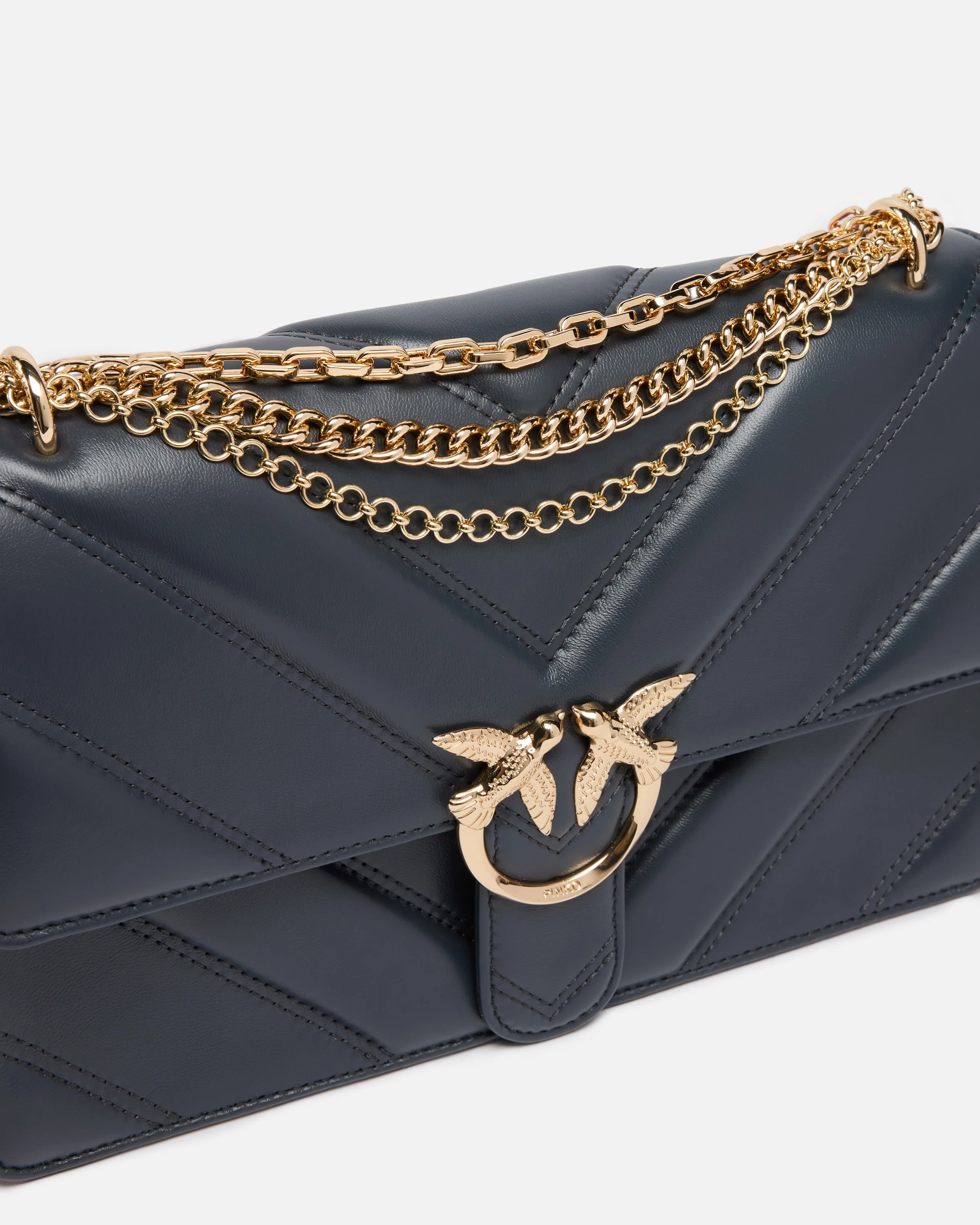 Borsa a spalla media Love Bag One in pelle e nappa chevron con tripla catena - Image 3