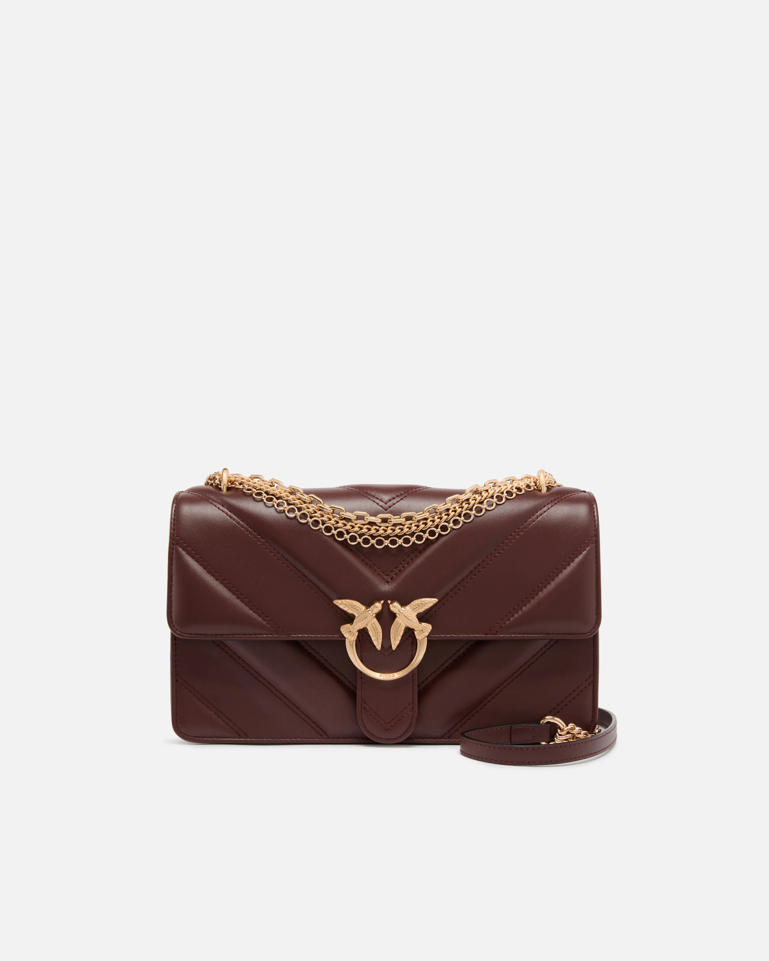Borsa a spalla media Love Bag One in pelle e nappa chevron con tripla catena