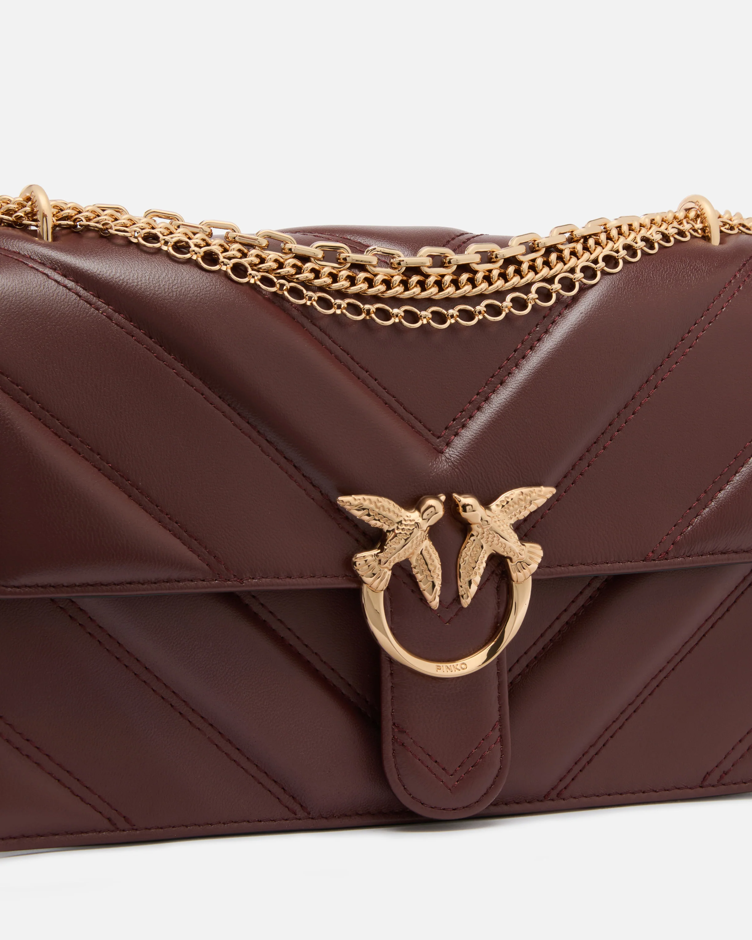 Borsa a spalla media Love Bag One in pelle e nappa chevron con tripla catena - Image 3