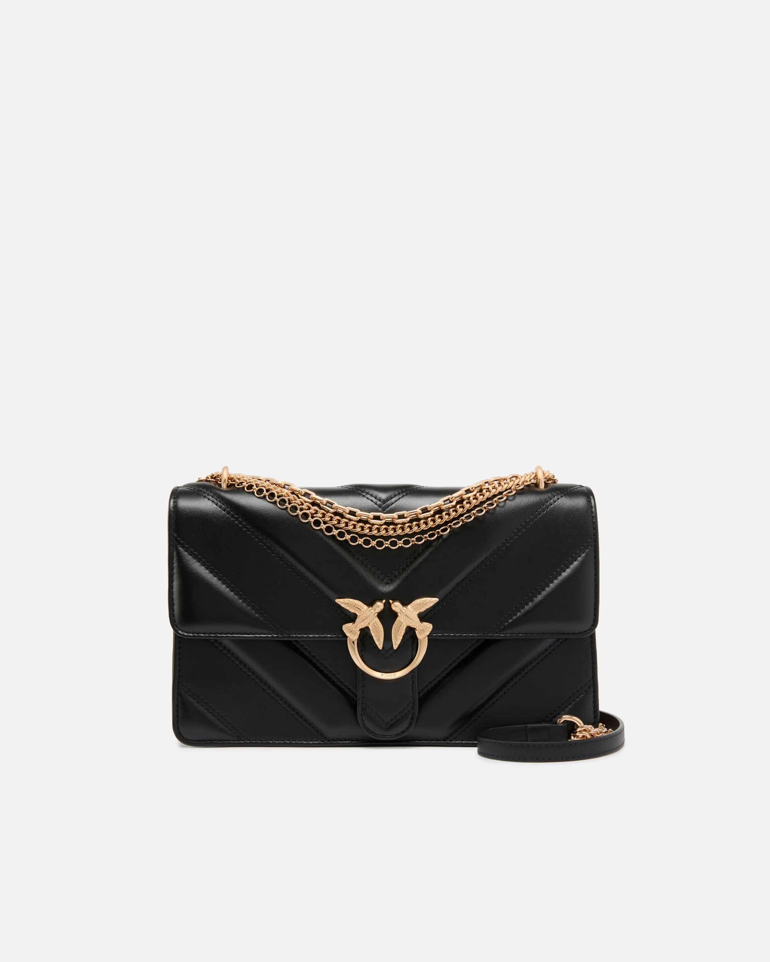 Borsa a spalla media Love Bag One in pelle e nappa chevron con tripla catena