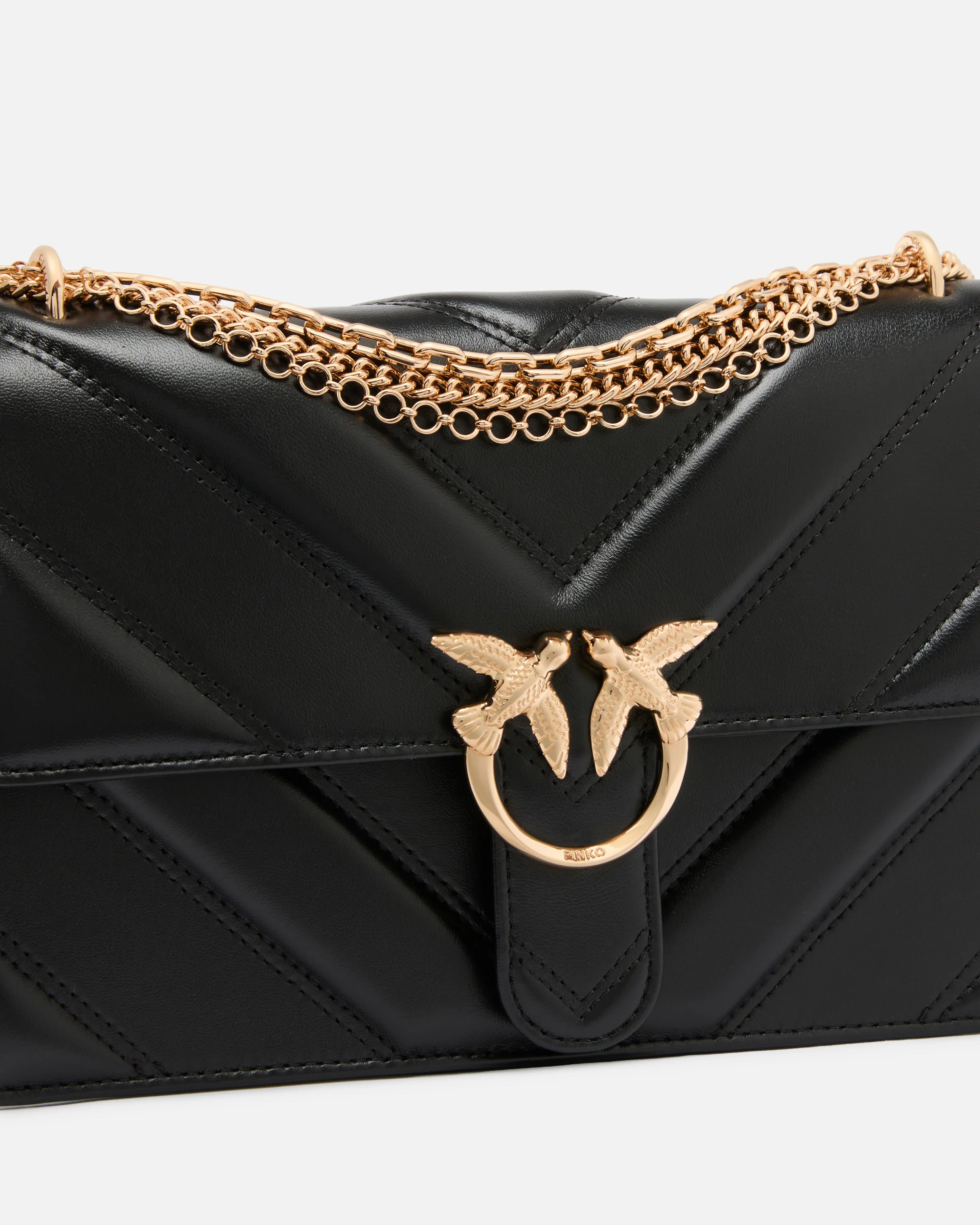 Borsa a spalla media Love Bag One in pelle e nappa chevron con tripla catena - Image 3