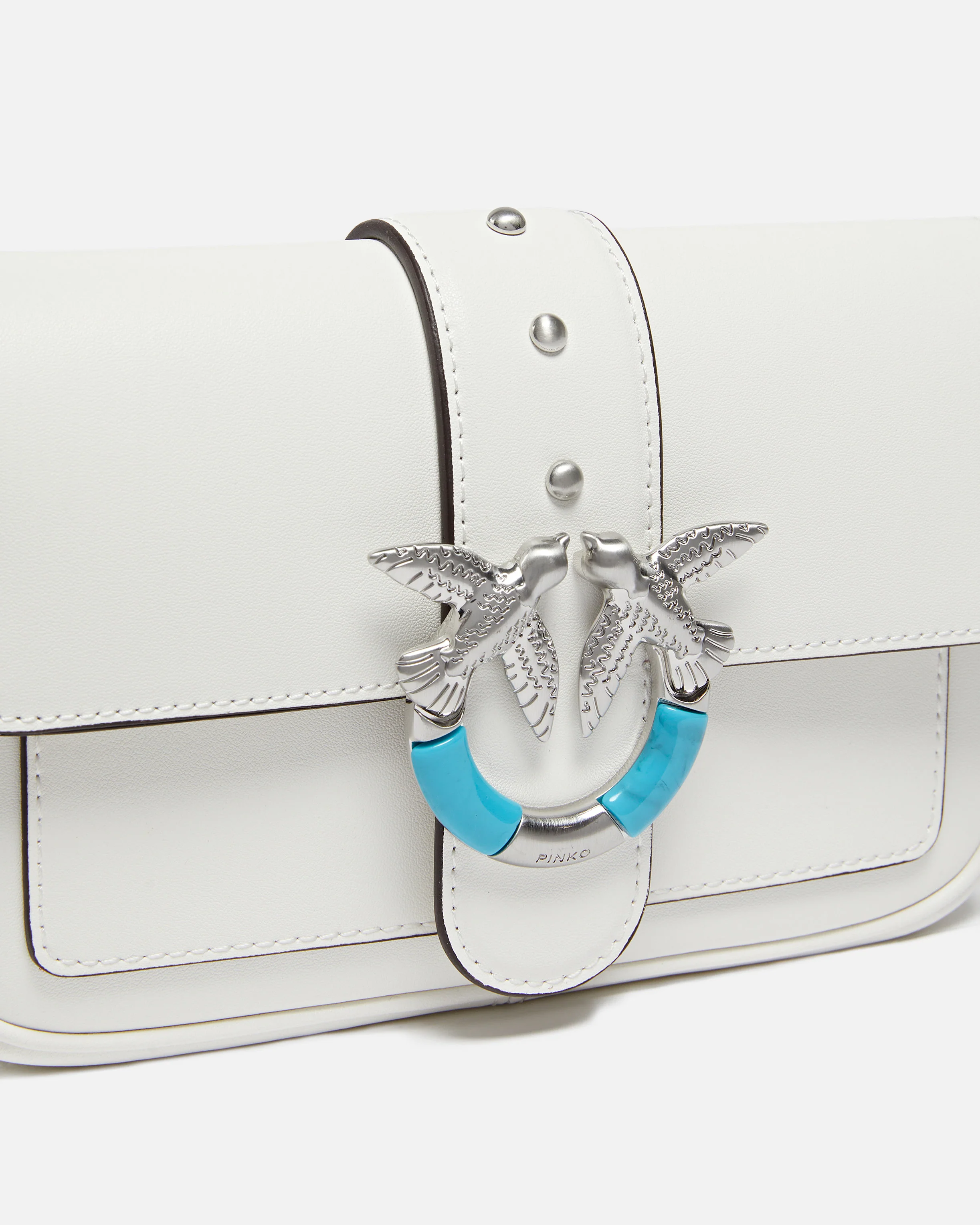 Borsa a spalla Mini Love Bag One Pocket in pelle con fibbia turchese - Image 3