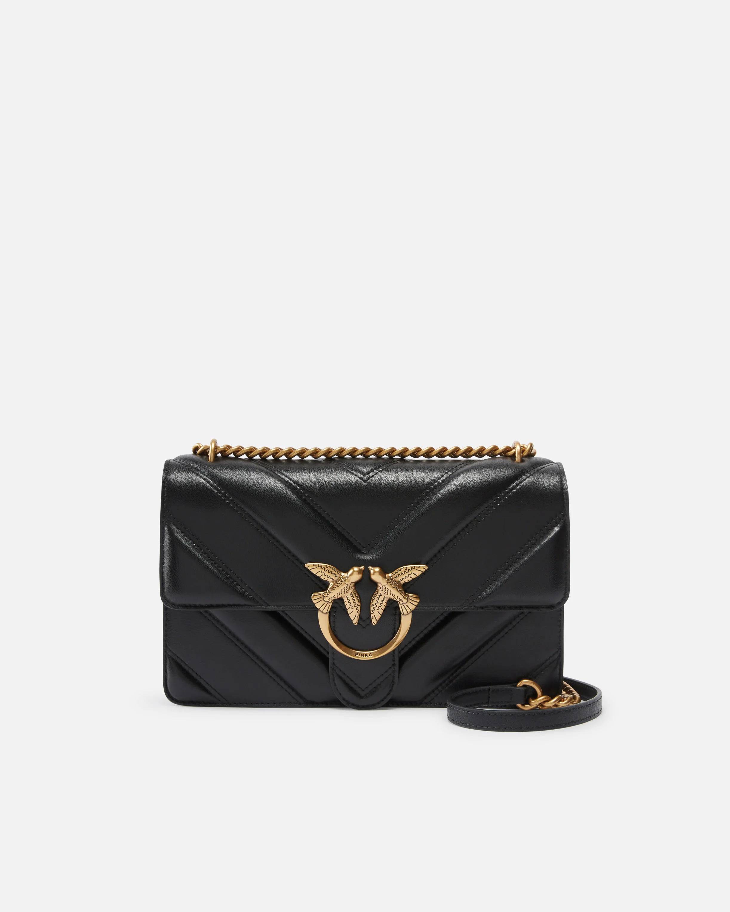 Borsa a tracolla media Love Bag in pelle bottalata con disegno a V e logo