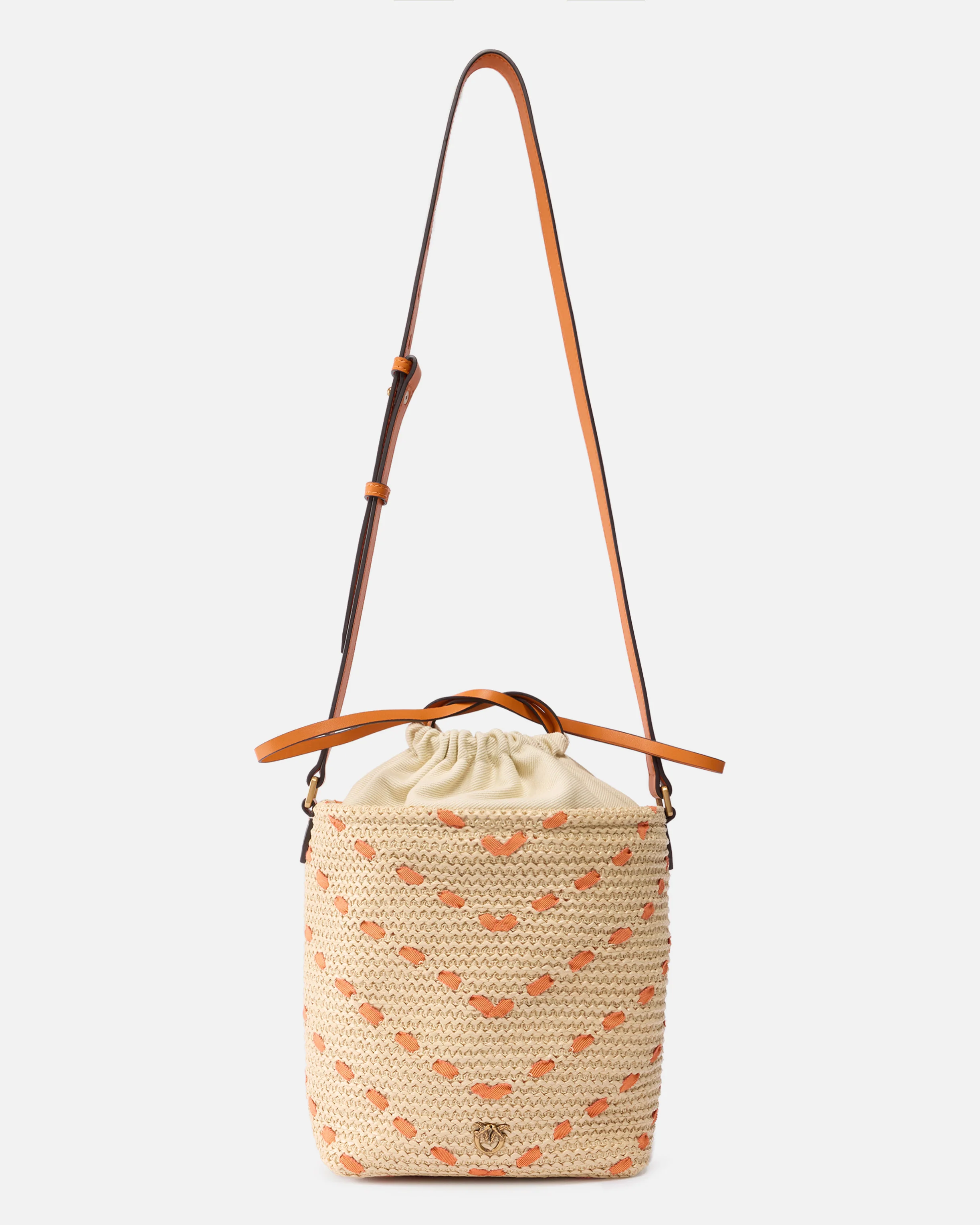 Borsa a tracolla piccola Bucket Mini in rafia con motivo chevron