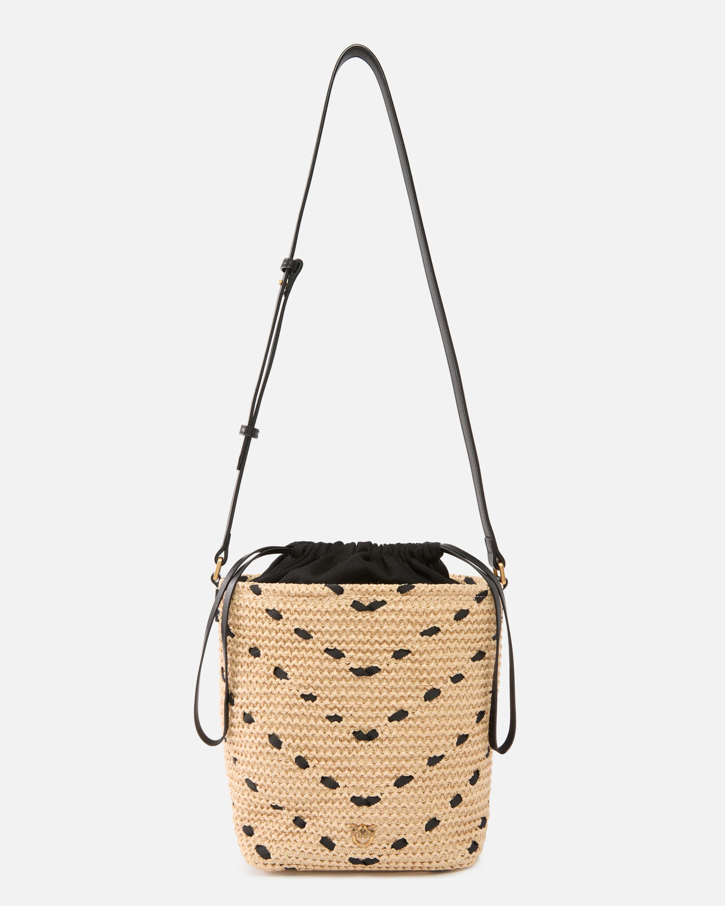 Borsa a tracolla piccola Bucket Mini in rafia con motivo chevron
