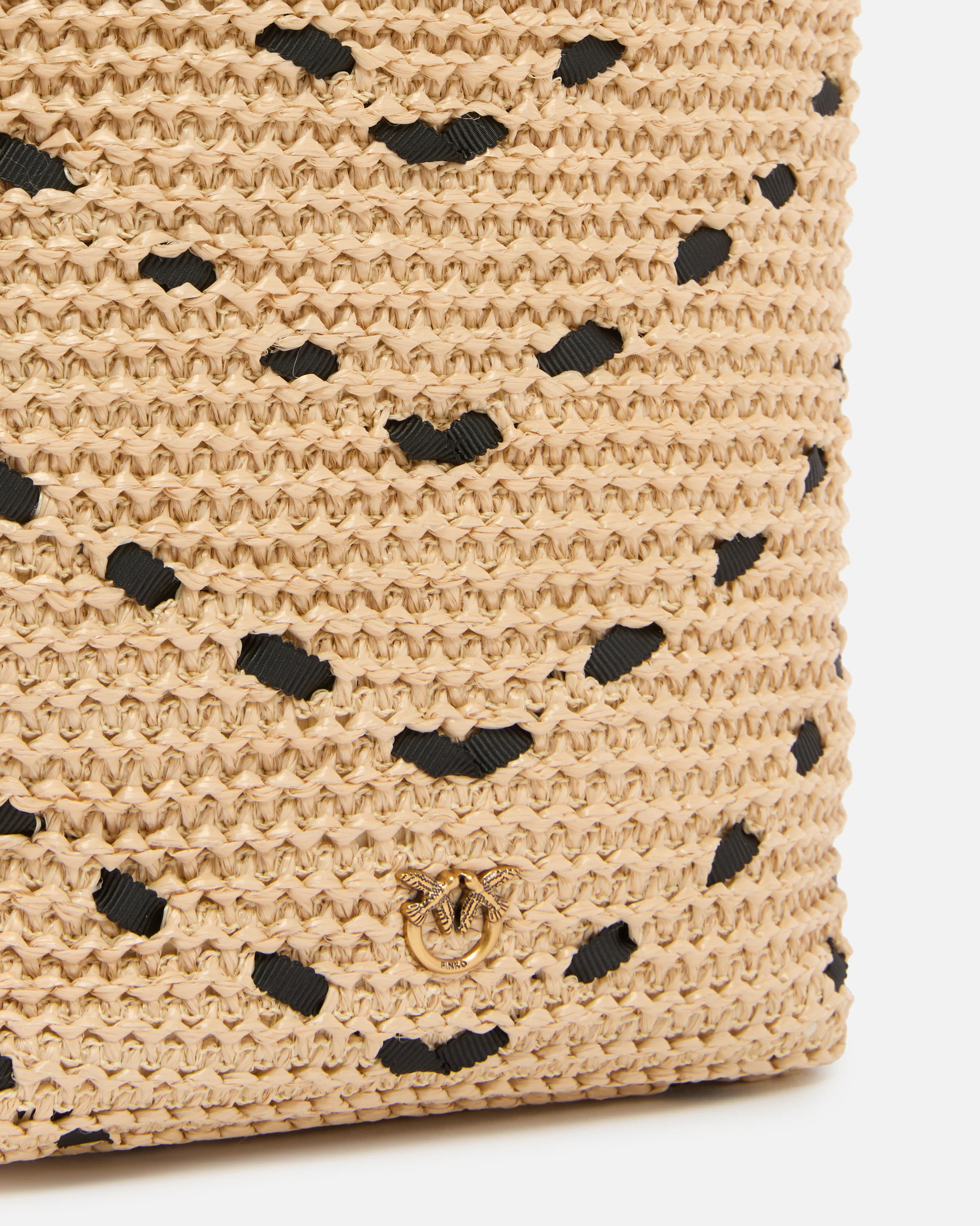 Borsa a tracolla piccola Bucket Mini in rafia con motivo chevron - Image 3