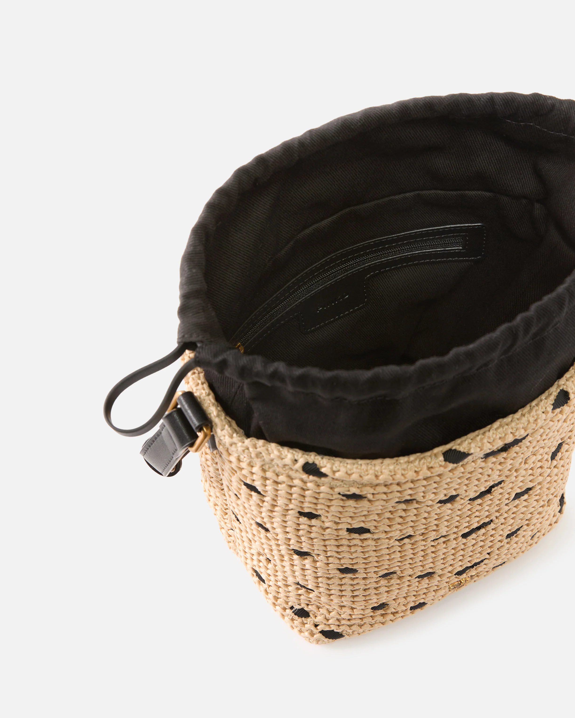 Borsa a tracolla piccola Bucket Mini in rafia con motivo chevron - Image 4