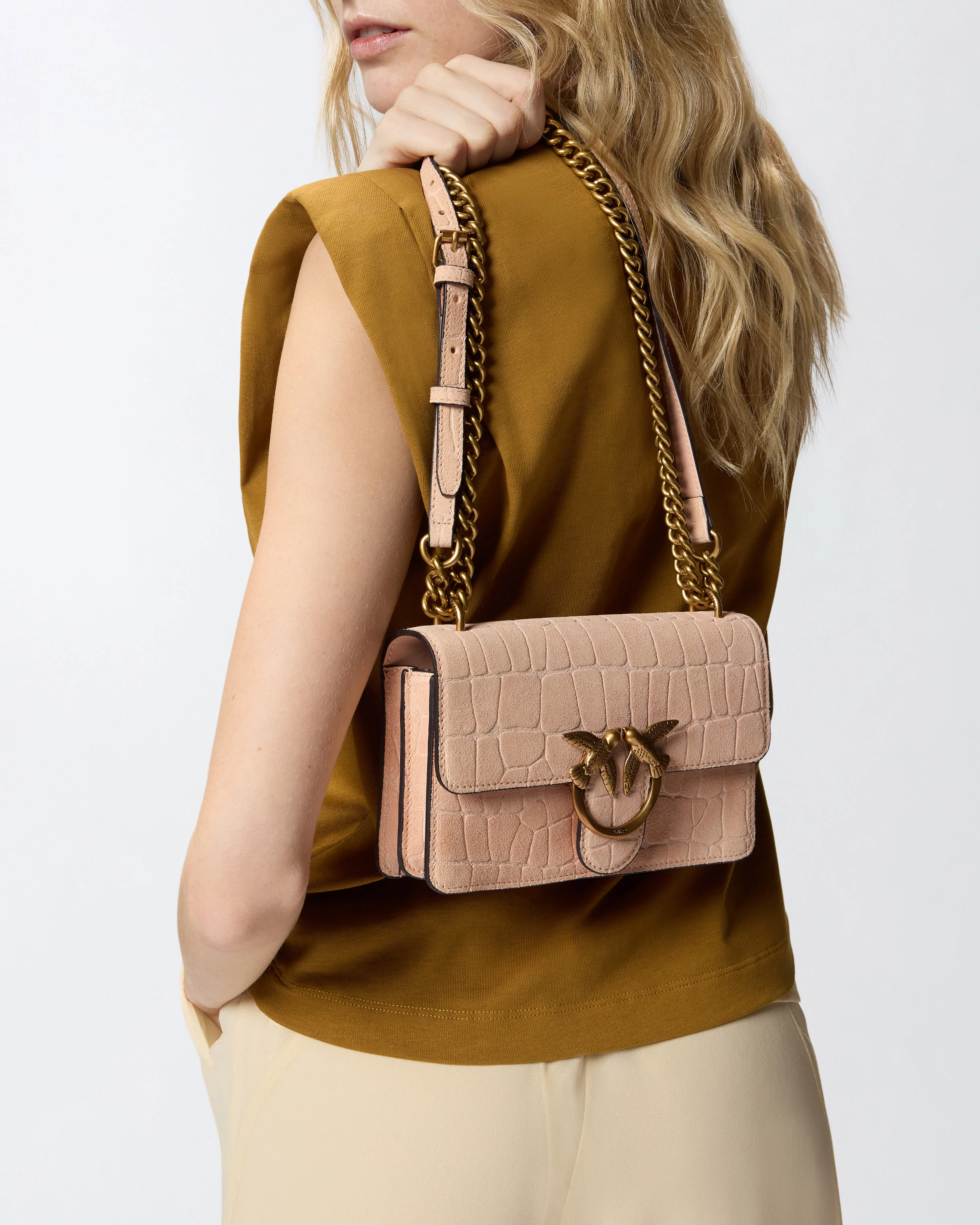 Borsa a tracolla piccola Mini Love Bag One in pelle stampa coccodrillo - Image 5