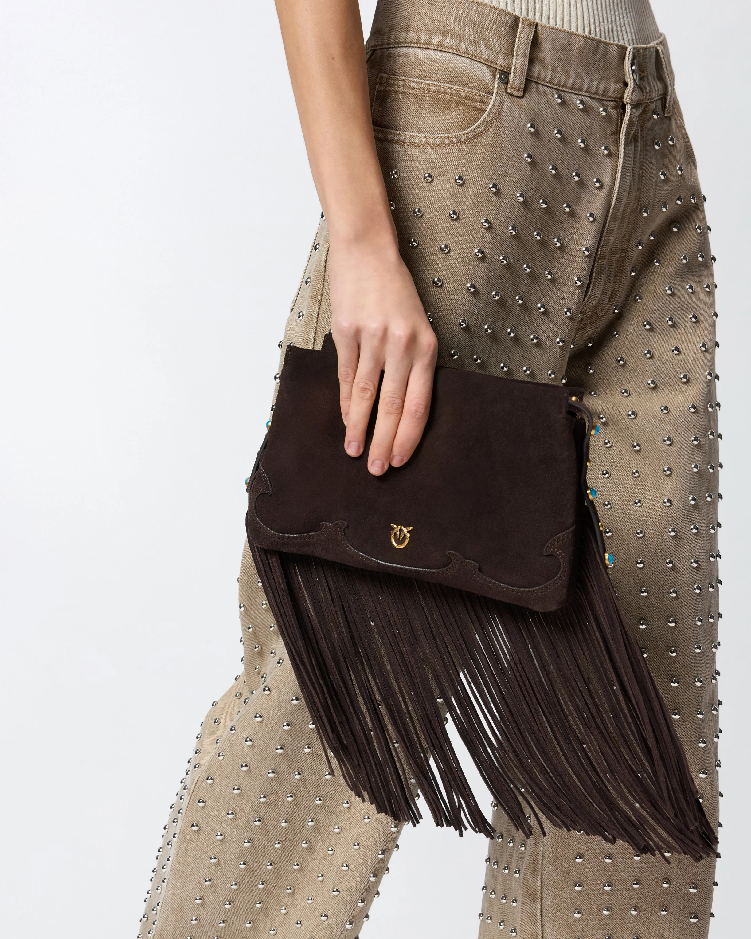 Borsa a tracolla piccola One, Two, Three Bag in suede con frange - Image 6