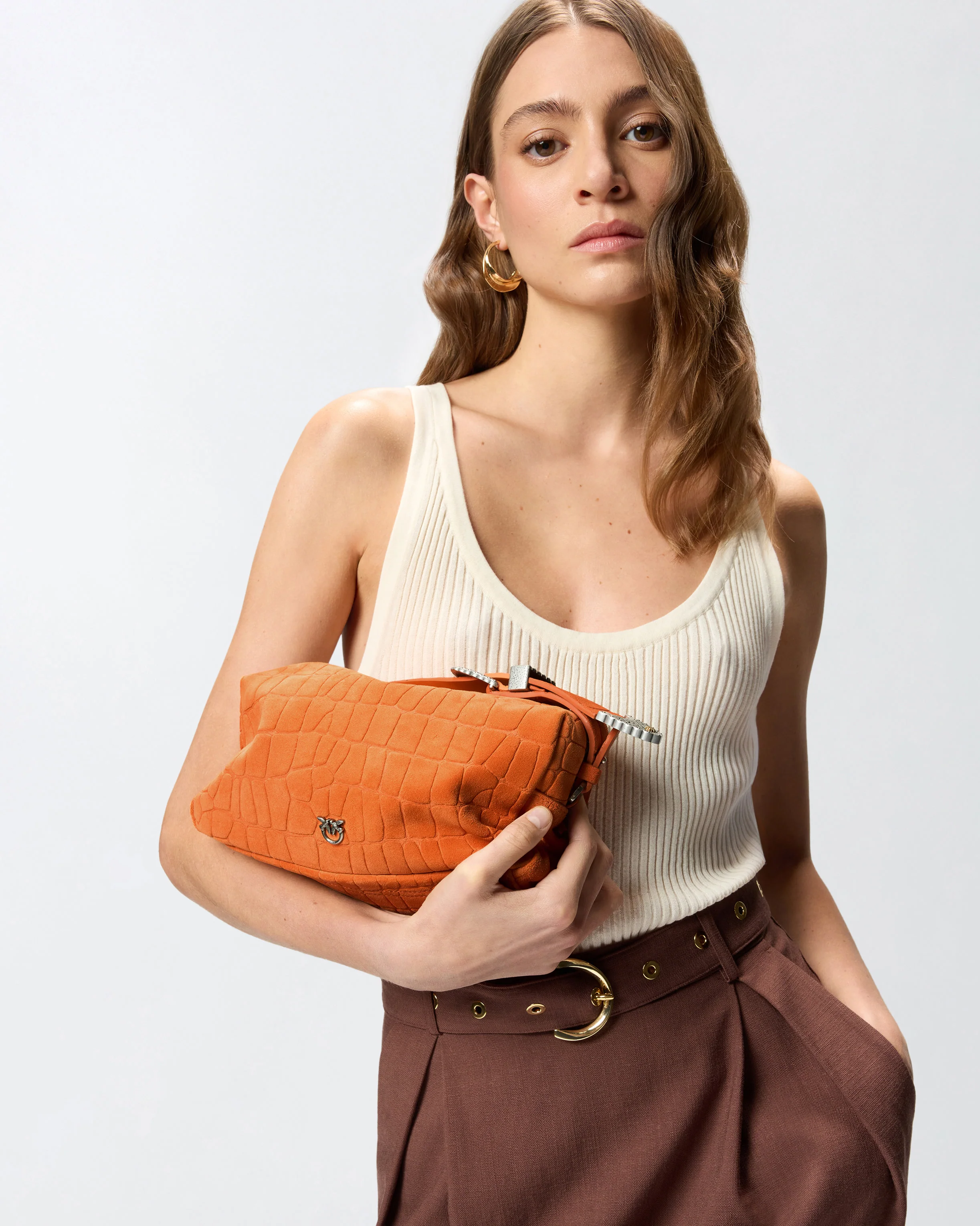 Borsa bauletto a tracolla media in pelle stampa coccodrillo - Image 6