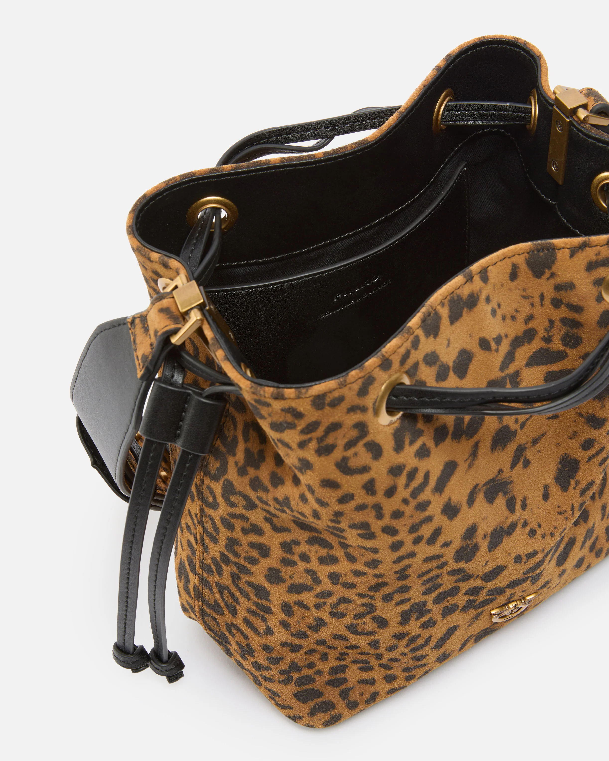 Borsa secchiello a tracolla piccola in suede leopardato - Image 4