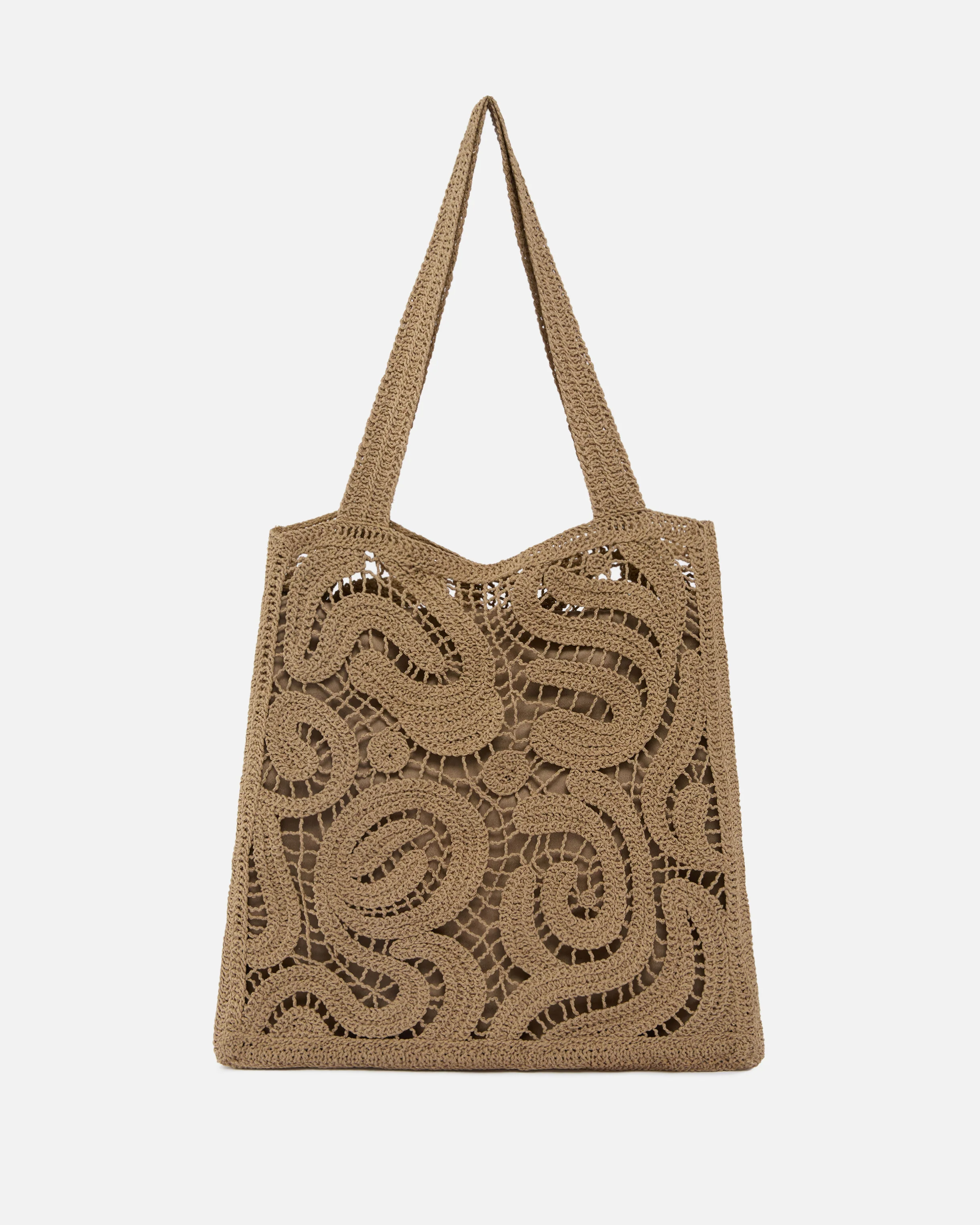 Borsa shopper media in tessuto crochet geometrico