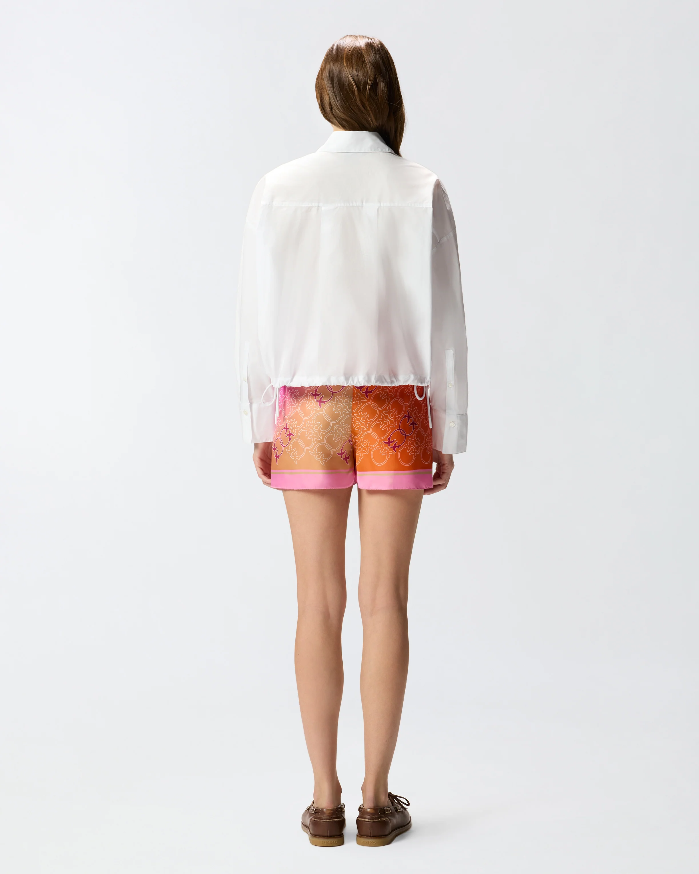 Camicia cropped in cotone a righe con logo - Image 3