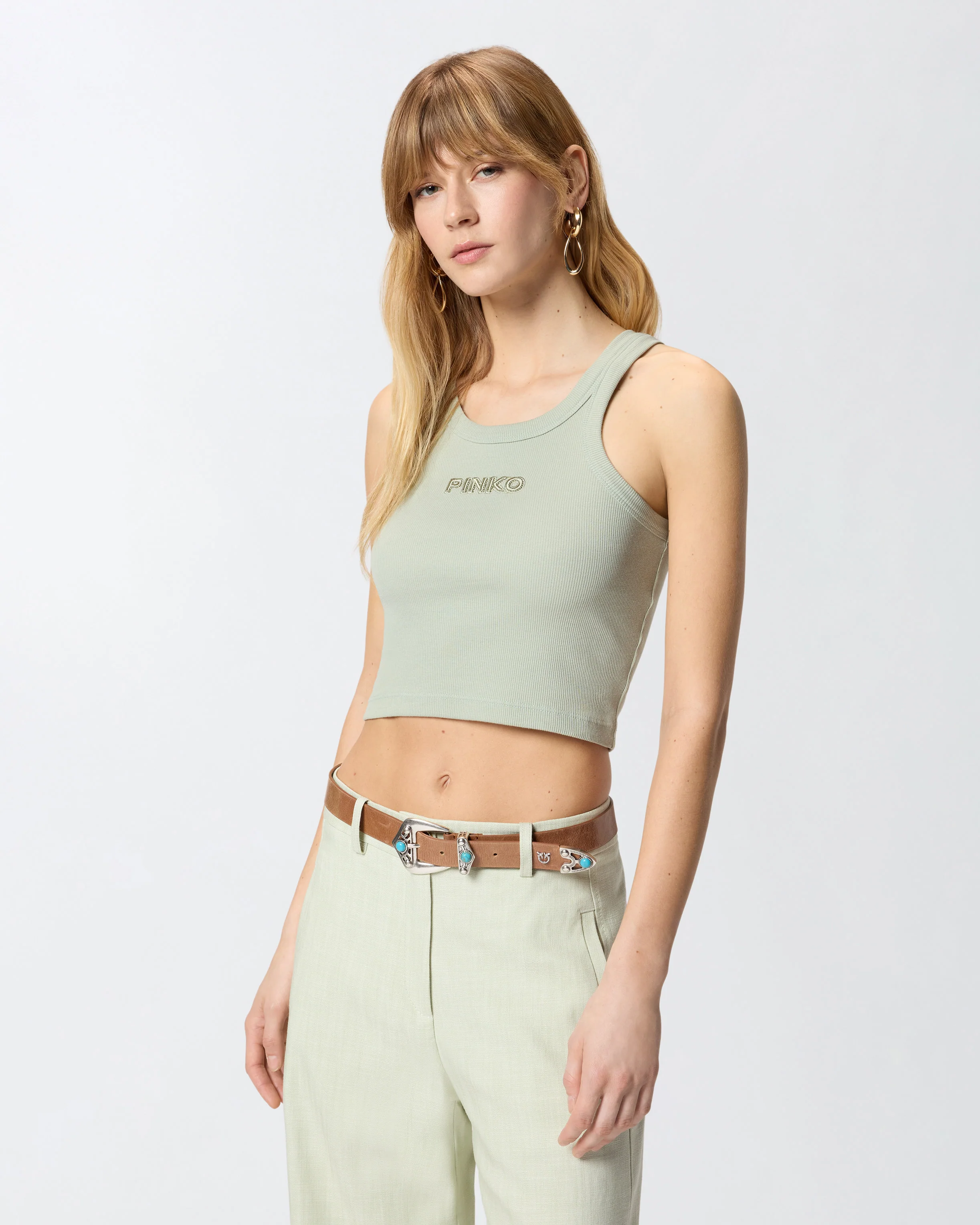 Canotta cropped con logo PINKO