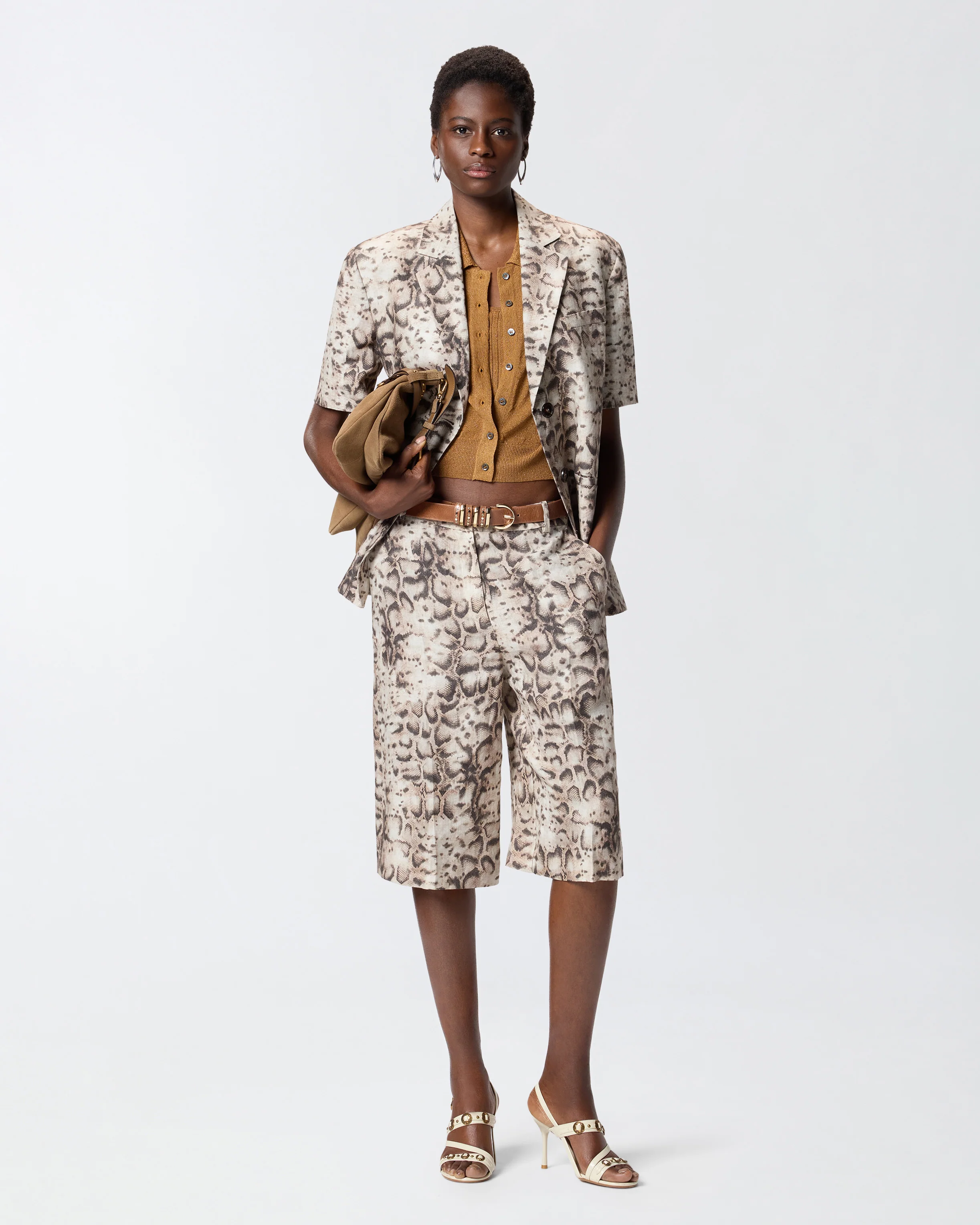 Cardigan cropped a mezza manica con colletto - Image 2
