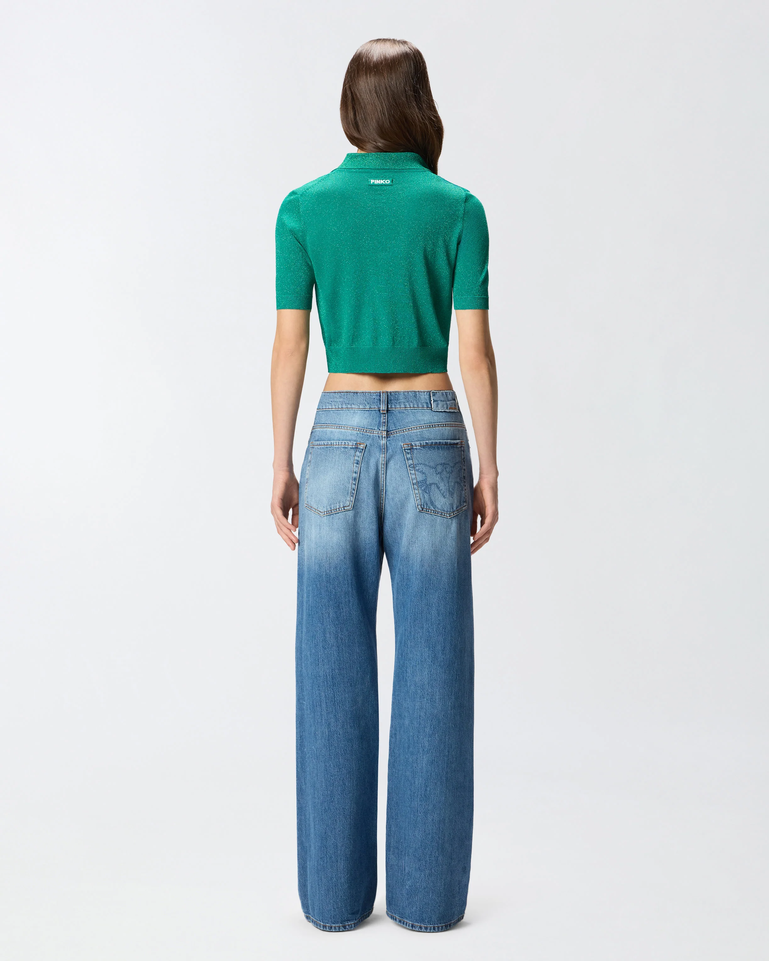 Cardigan cropped a mezza manica con colletto - Image 3
