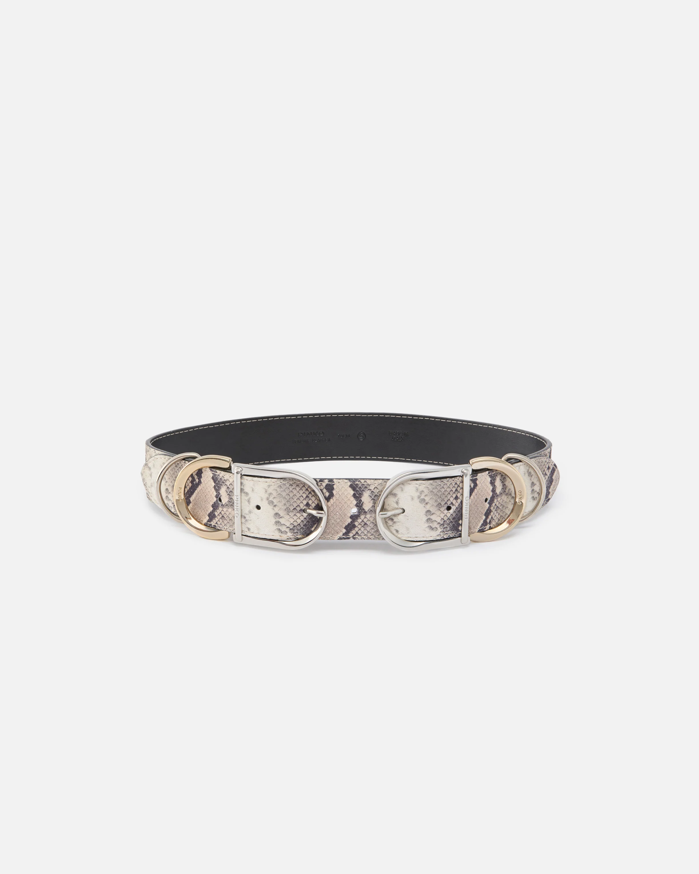 Cintura con stampa pitone e passanti metallici 4 cm