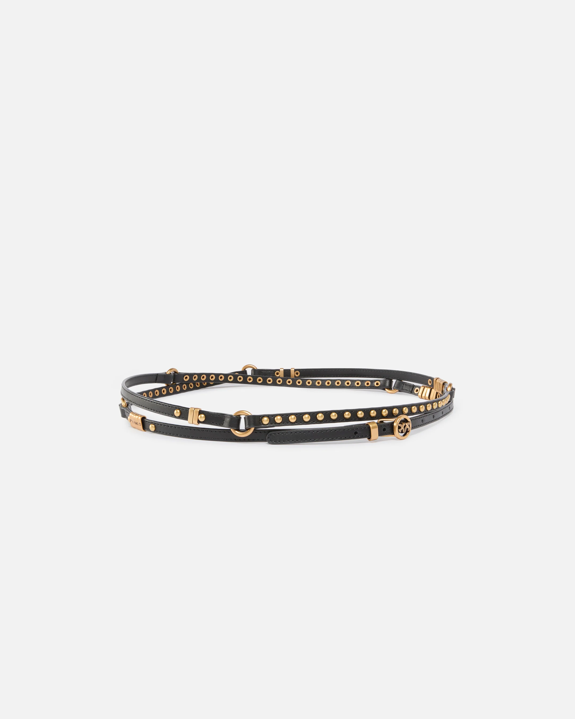 Cintura doppio giro in pelle con borchie e anelli logati 1 cm - Image 2