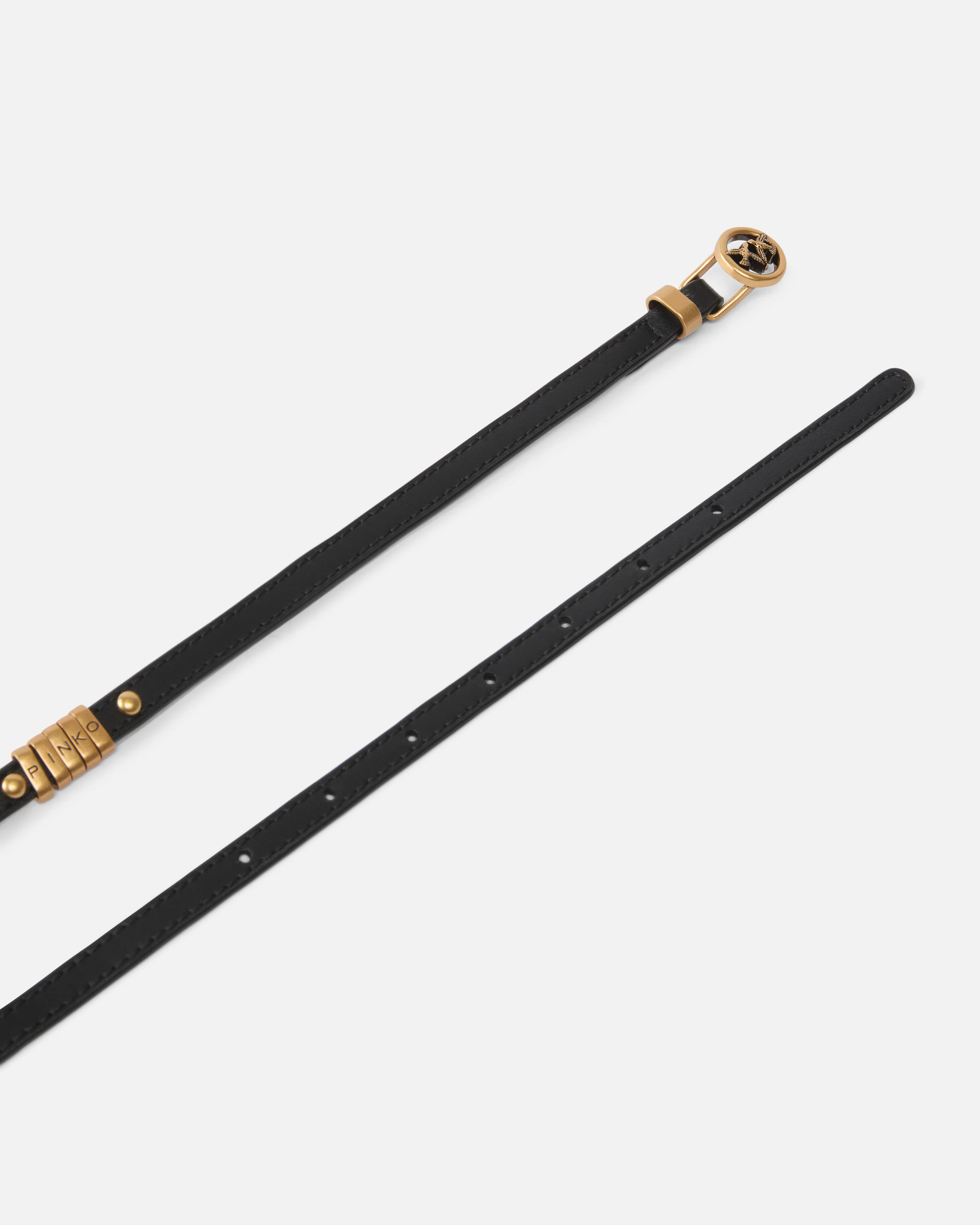 Cintura doppio giro in pelle con borchie e anelli logati 1 cm - Image 3