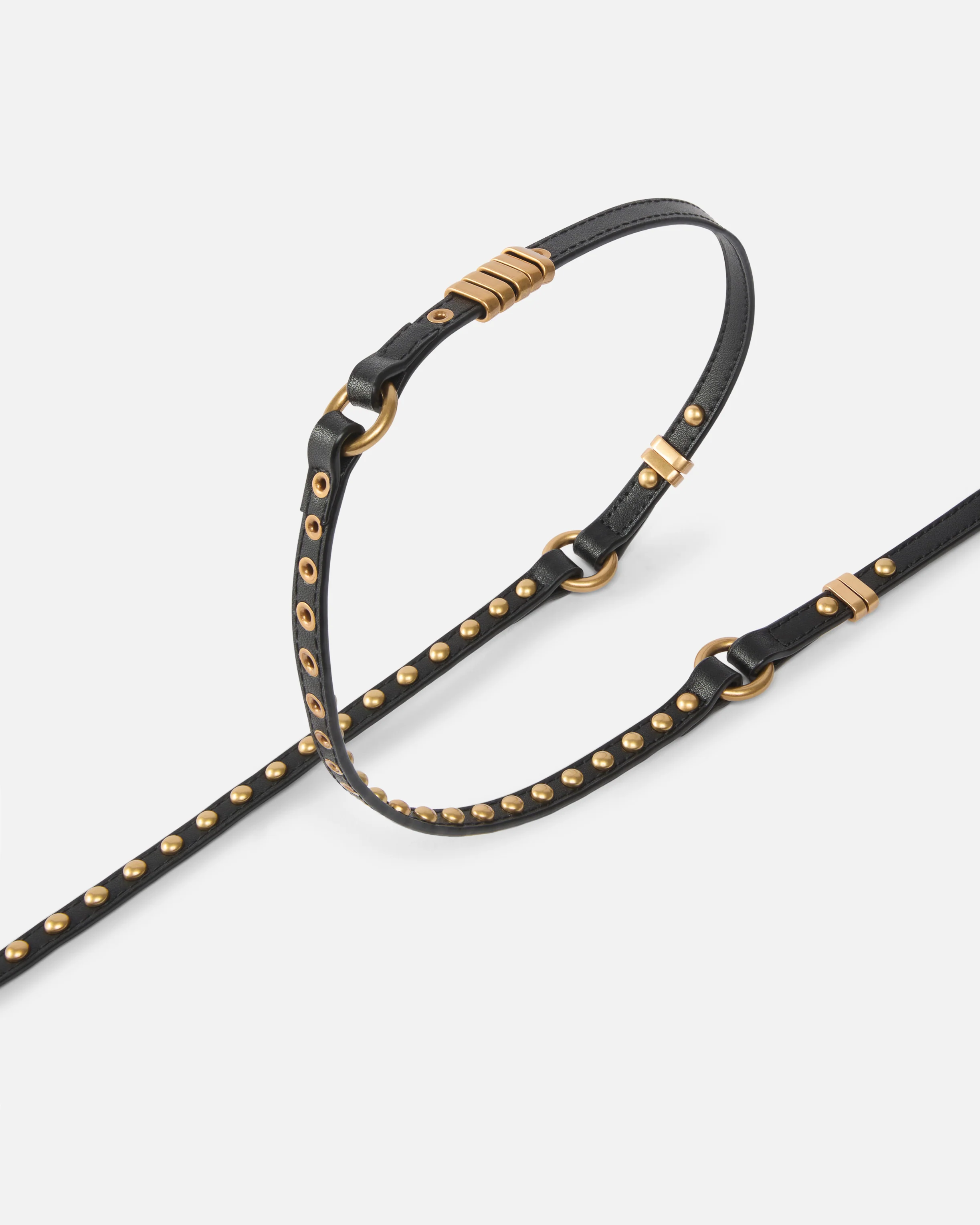 Cintura doppio giro in pelle con borchie e anelli logati 1 cm - Image 4
