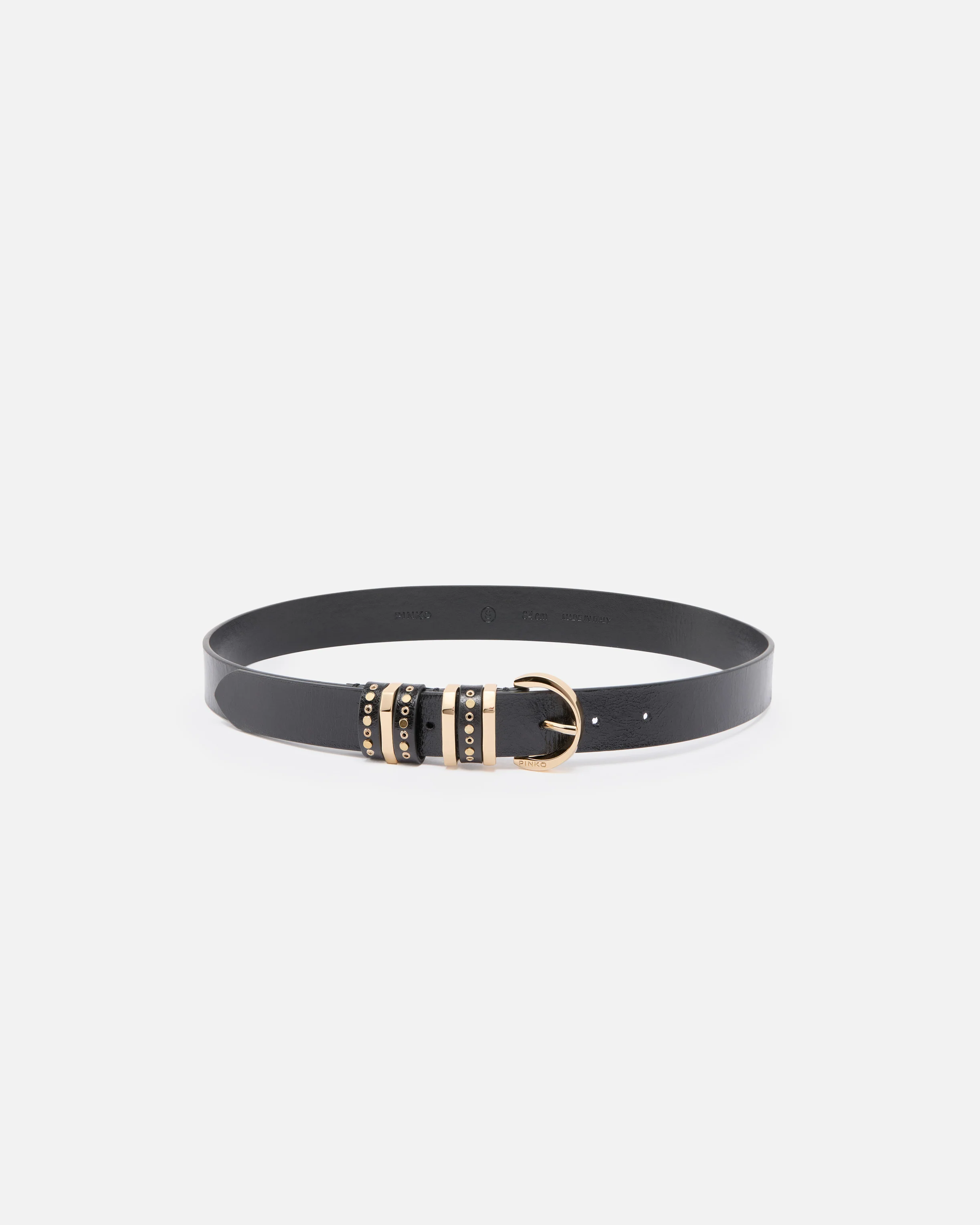 Cintura in pelle shiny con passanti in metallo 3 cm