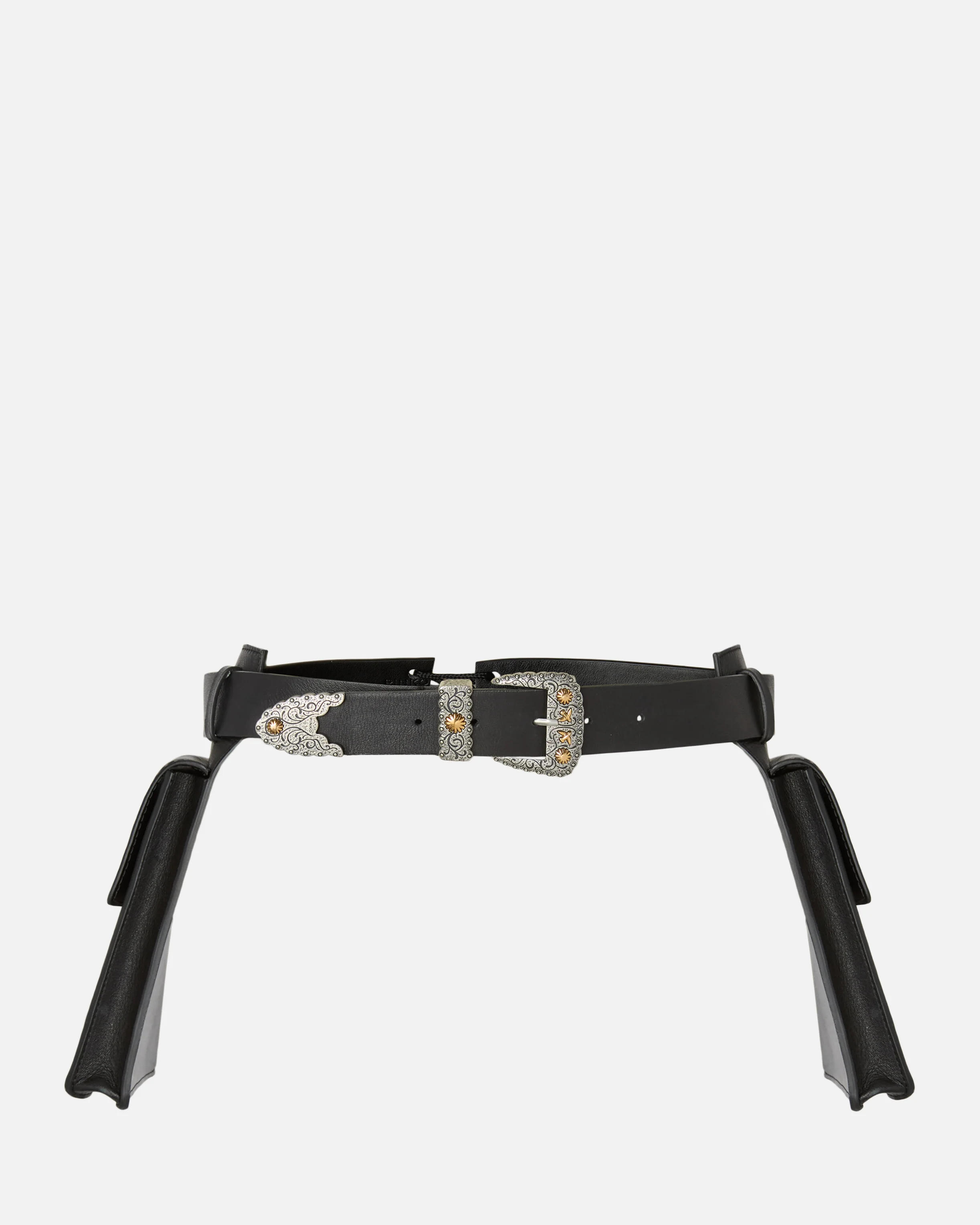 Cintura texana in pelle con tasche portaoggetti 3 cm