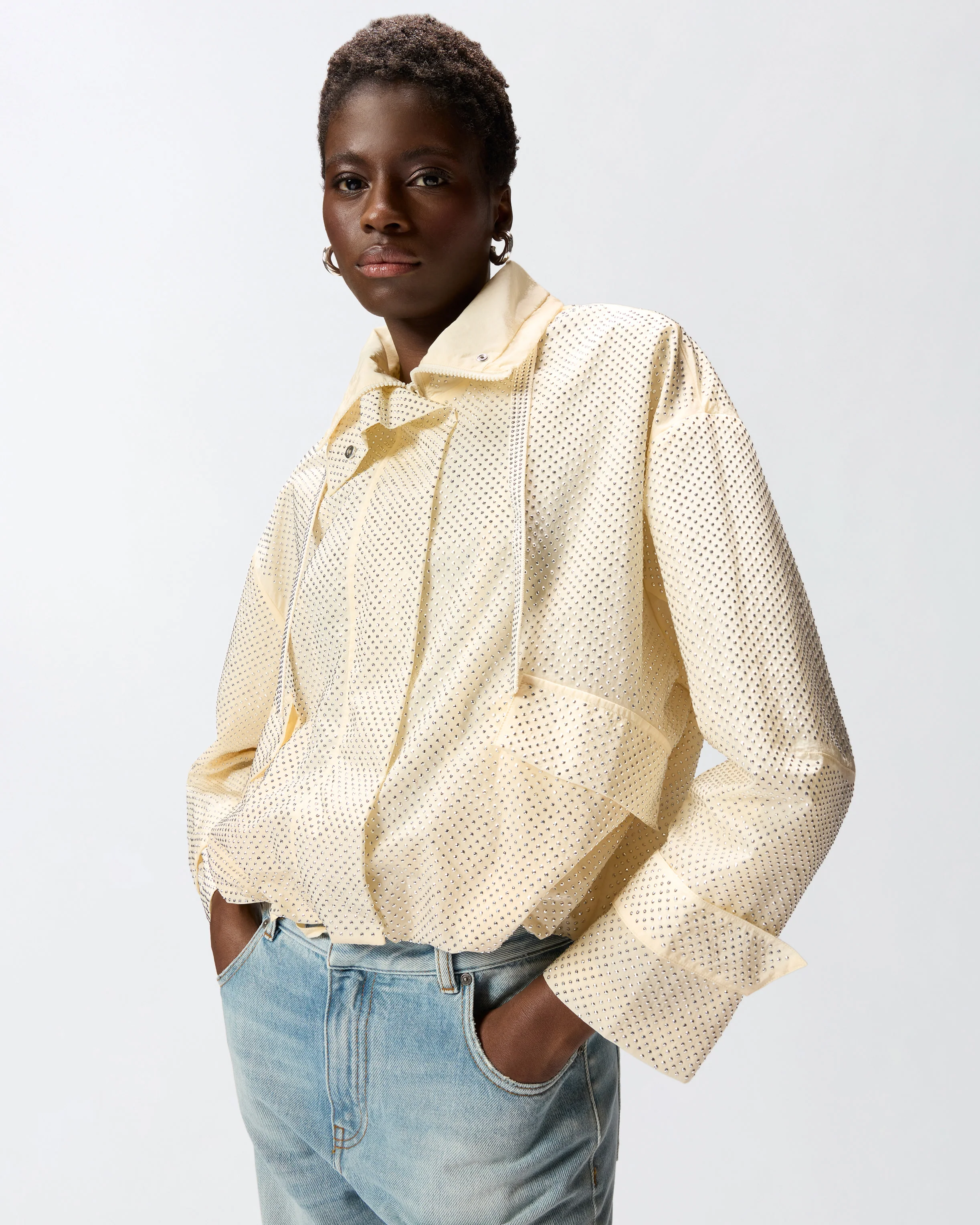 Giacca blouson con micro borchie all over
