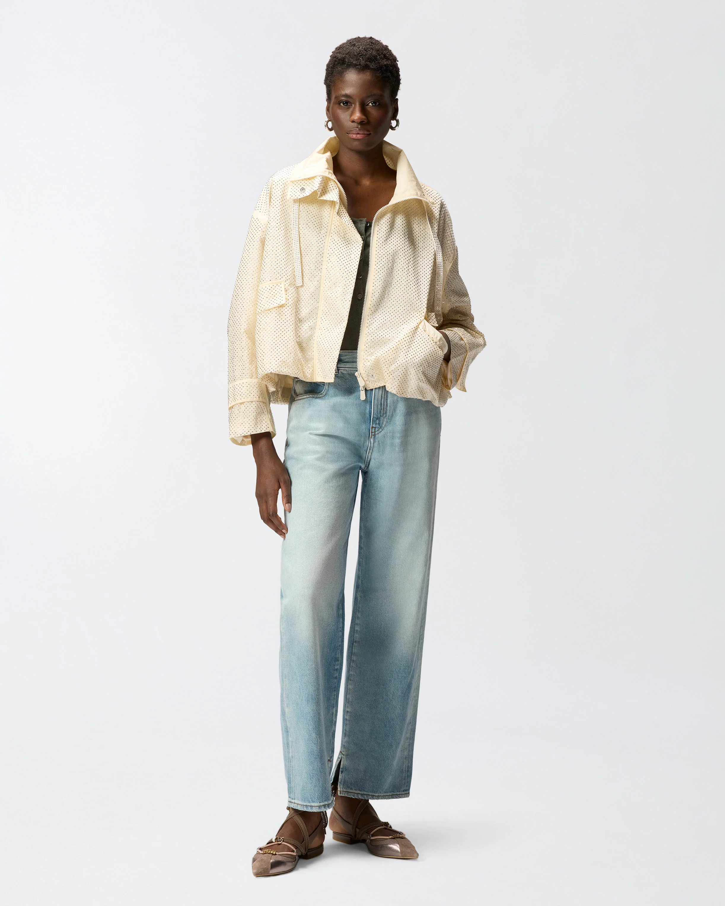 Giacca blouson con micro borchie all over - Image 2