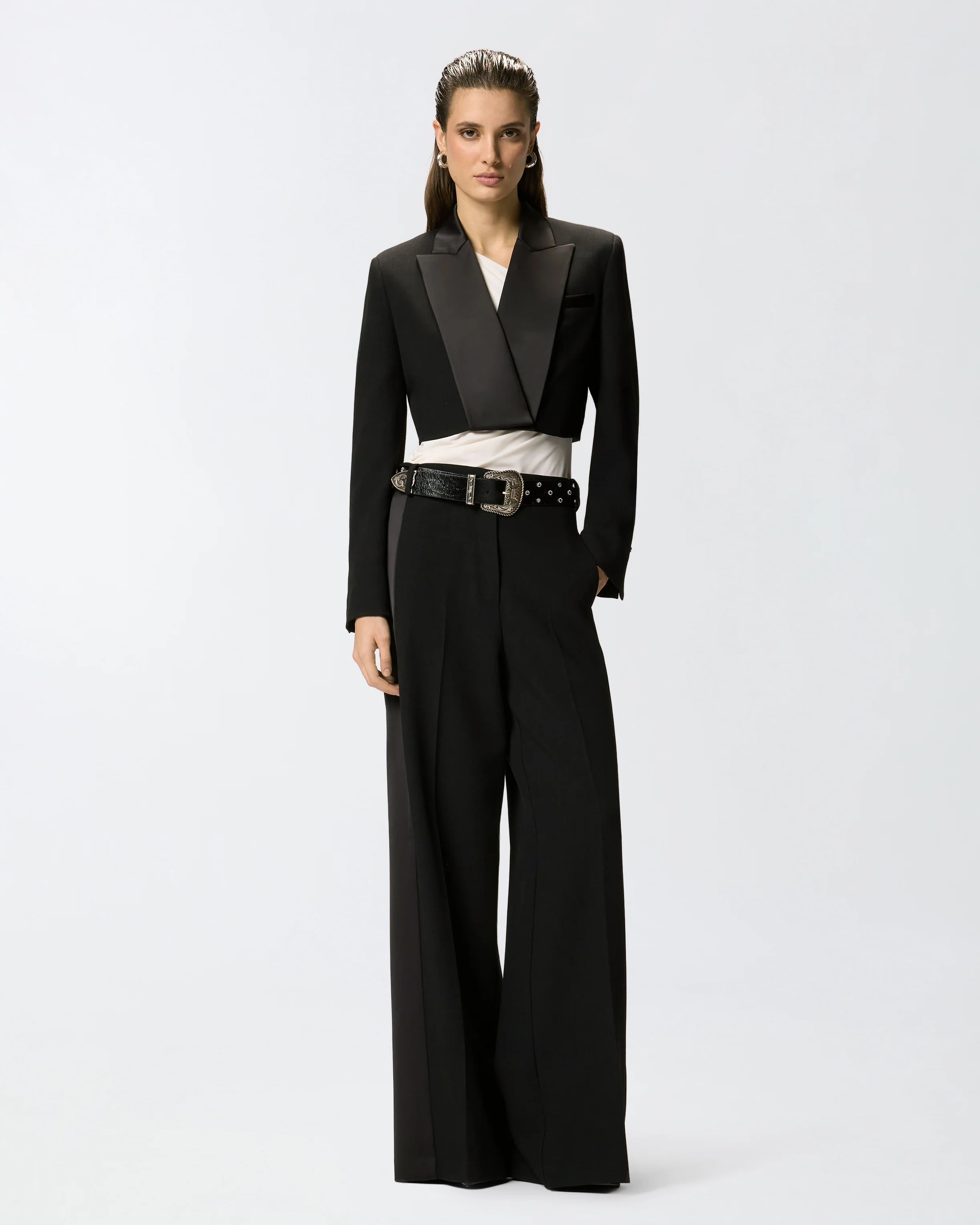 Giacca cropped con dettagli in satin - Image 2