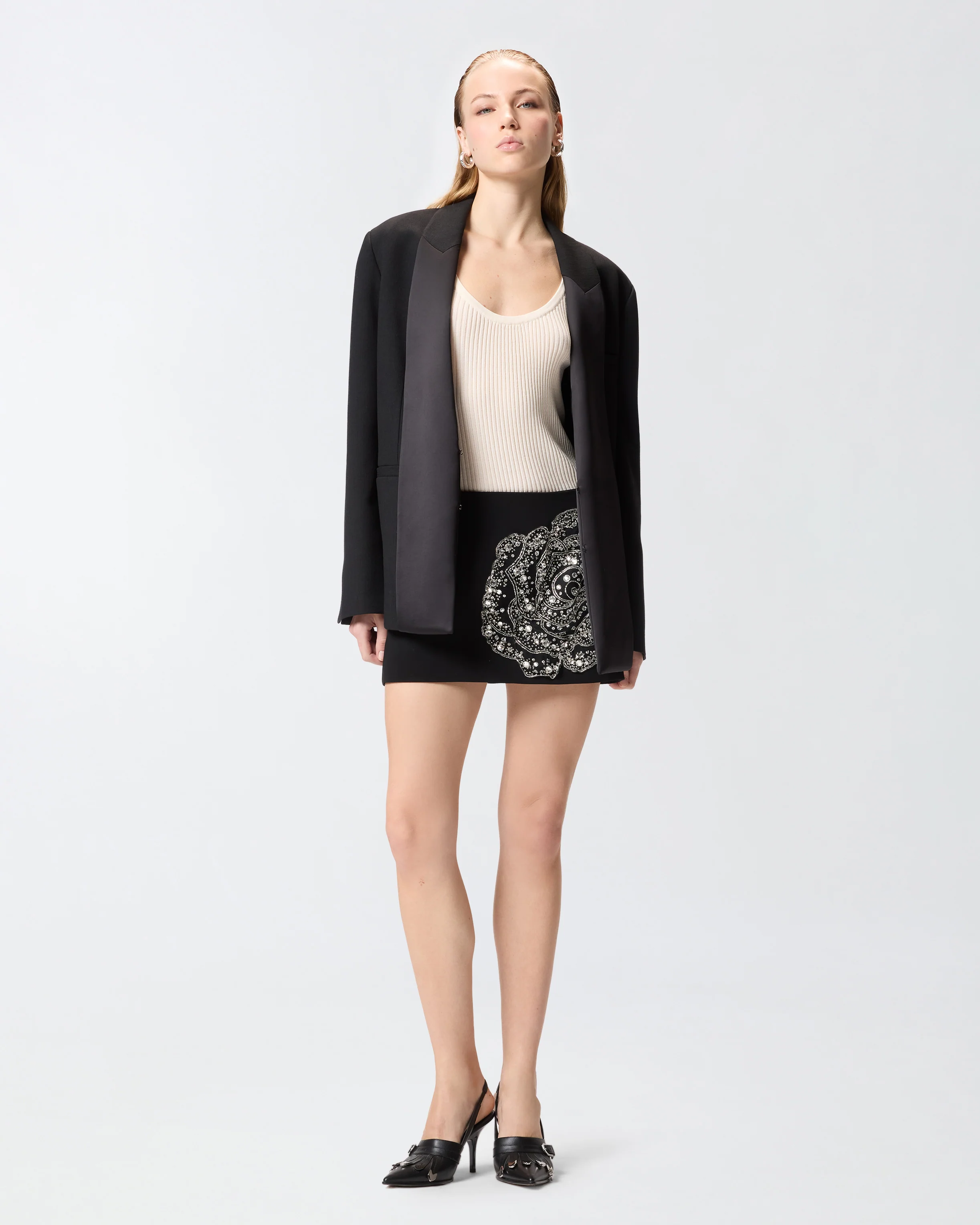 Giacca fiammata con revers in satin - Image 2