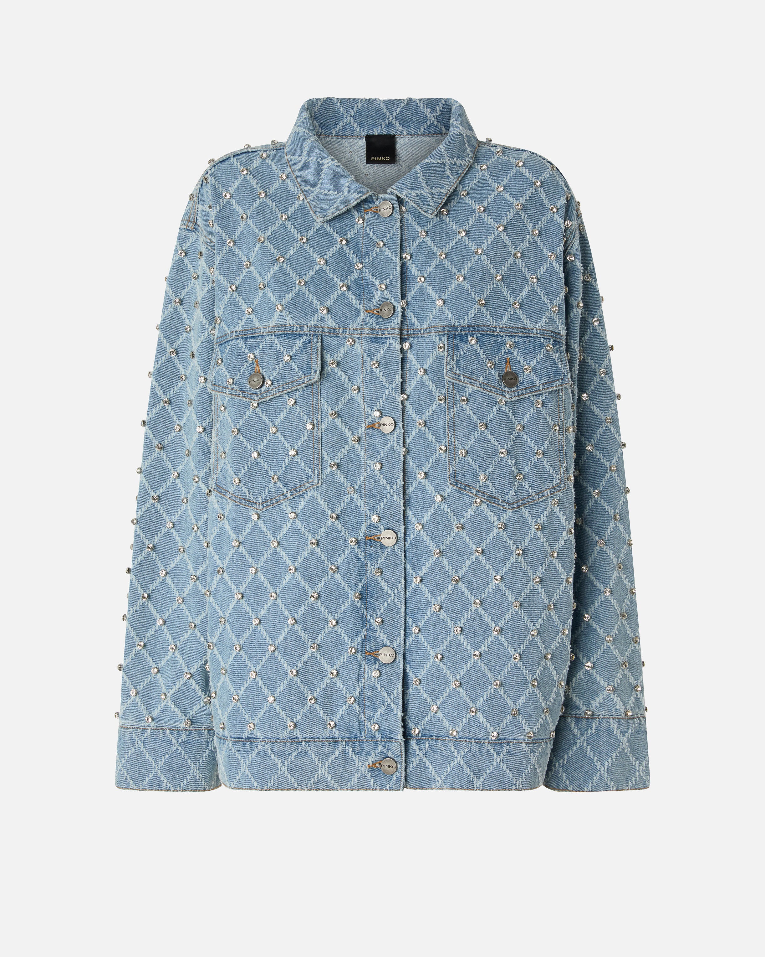 Giubbino in denim con disegno rombi e strass - Image 5