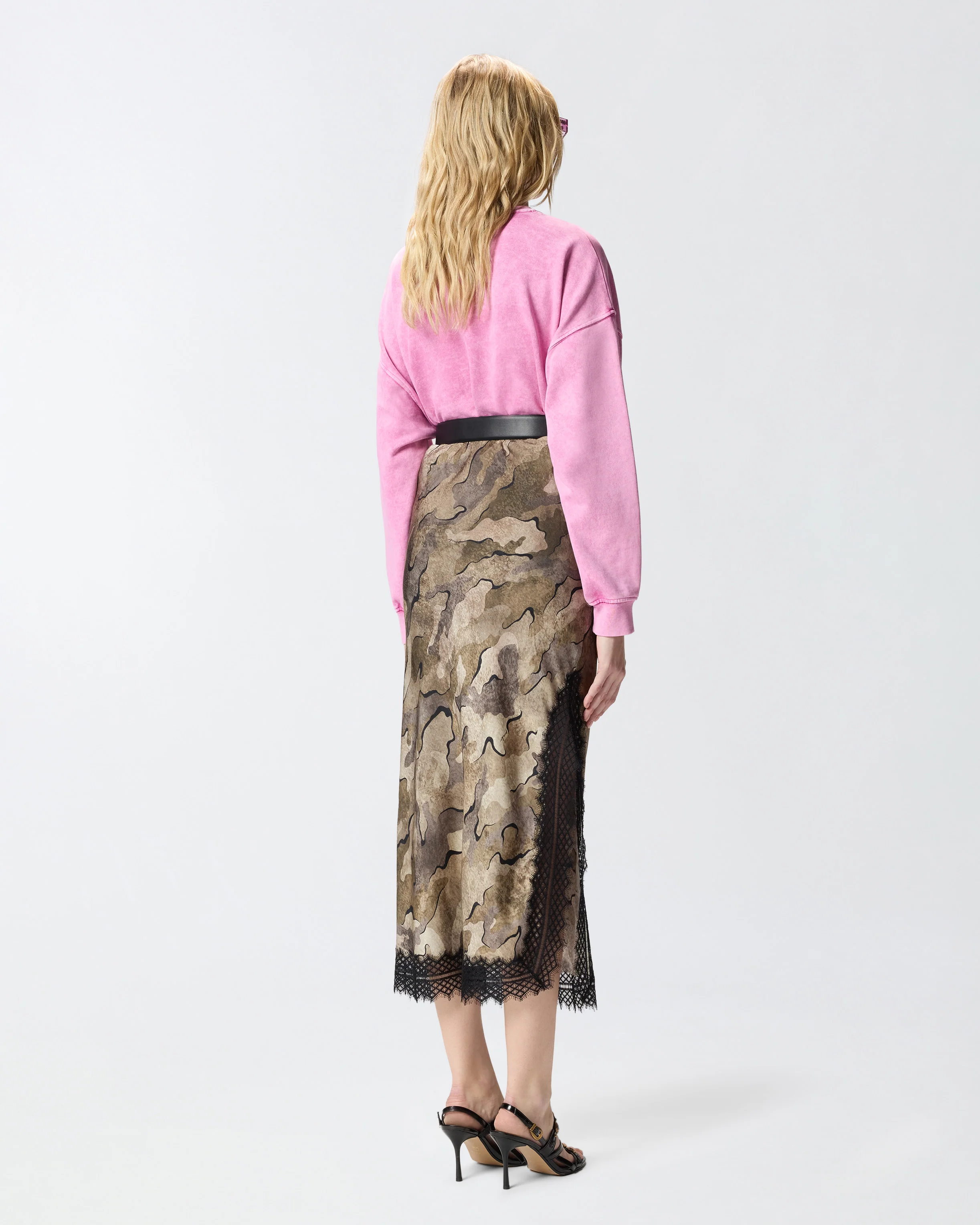 Gonna midi camouflage con pizzo e spacco - Image 3