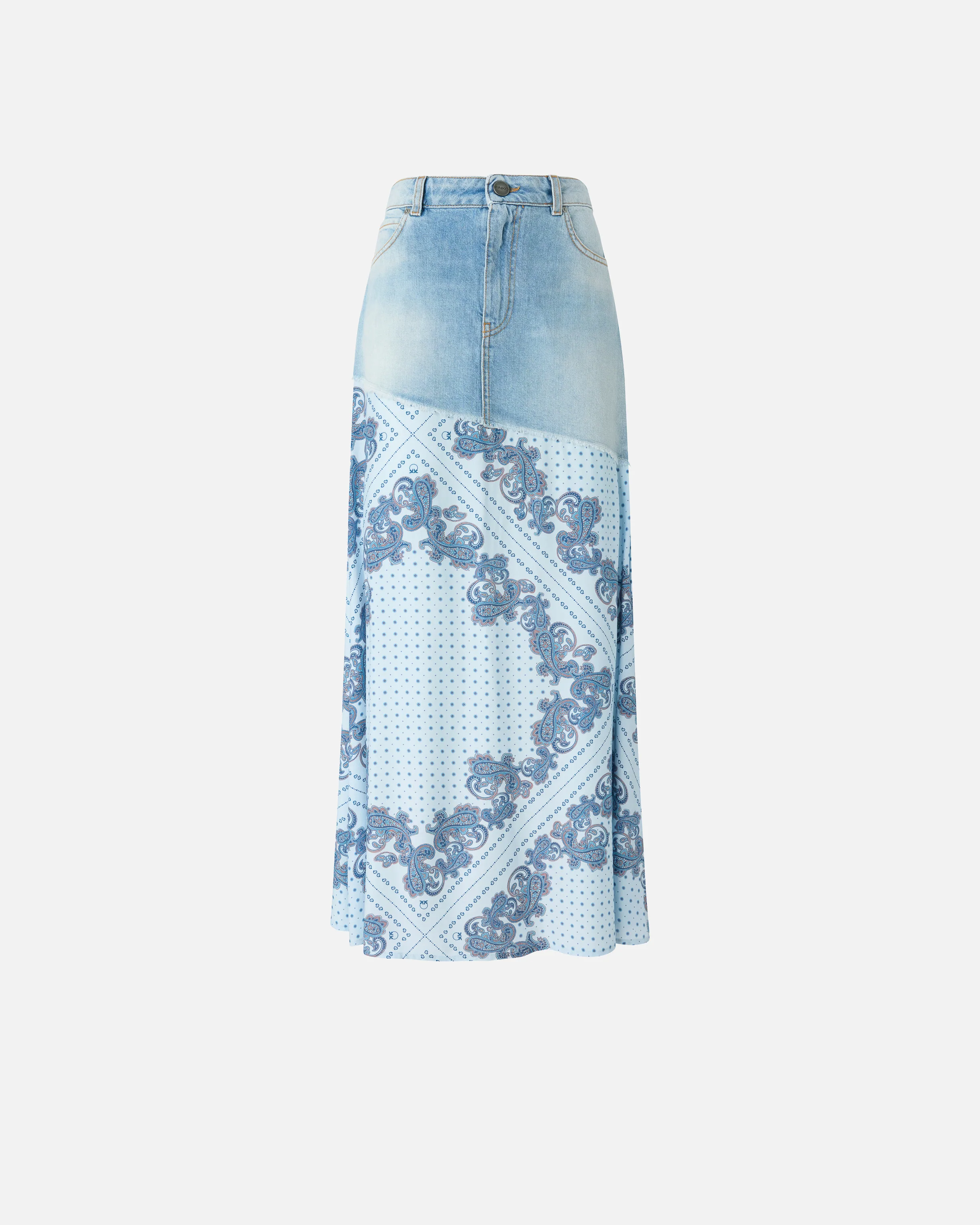 Gonna midi in denim con stampa foulard - Image 5