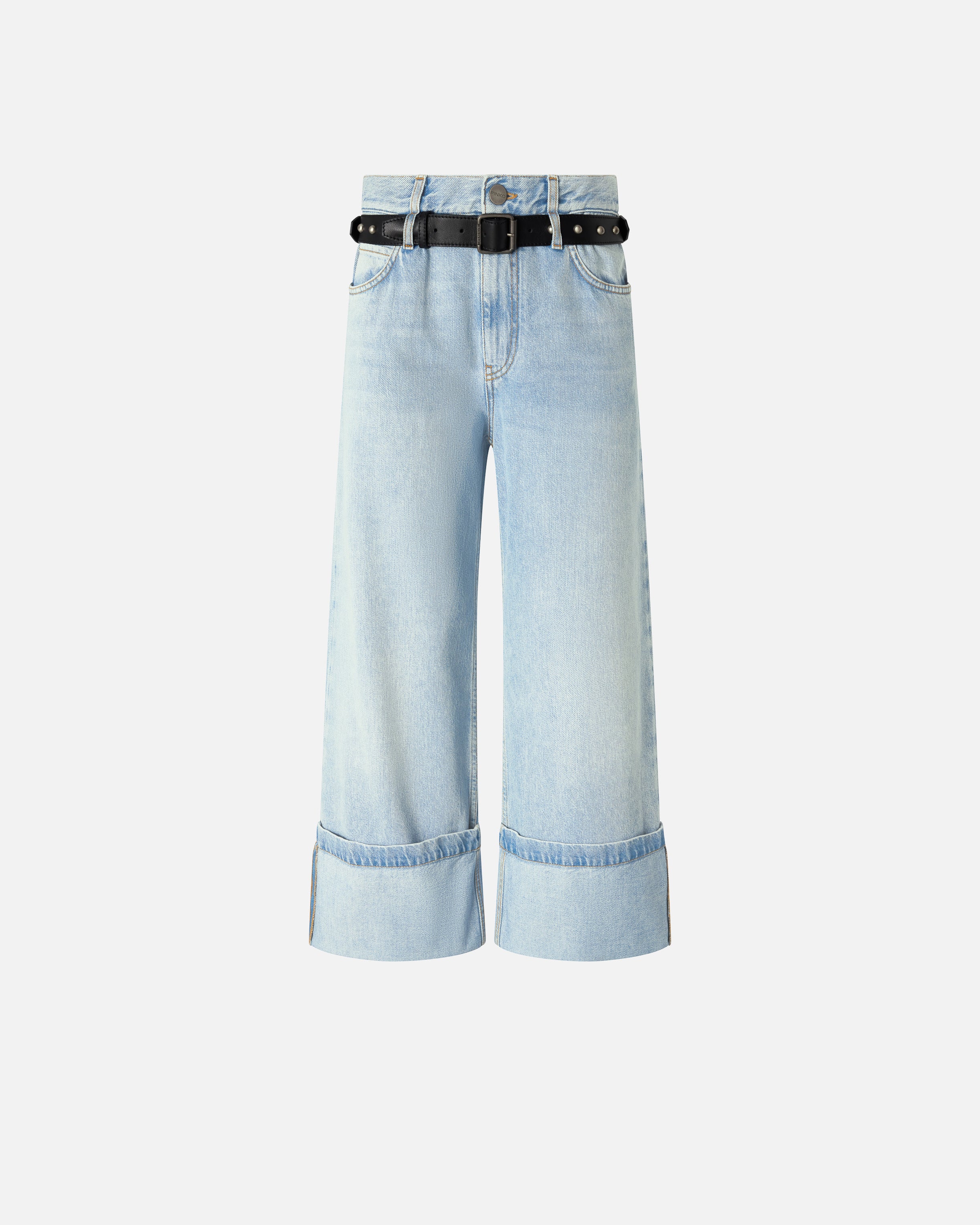 Jeans cropped con cintura in pelle - Image 7