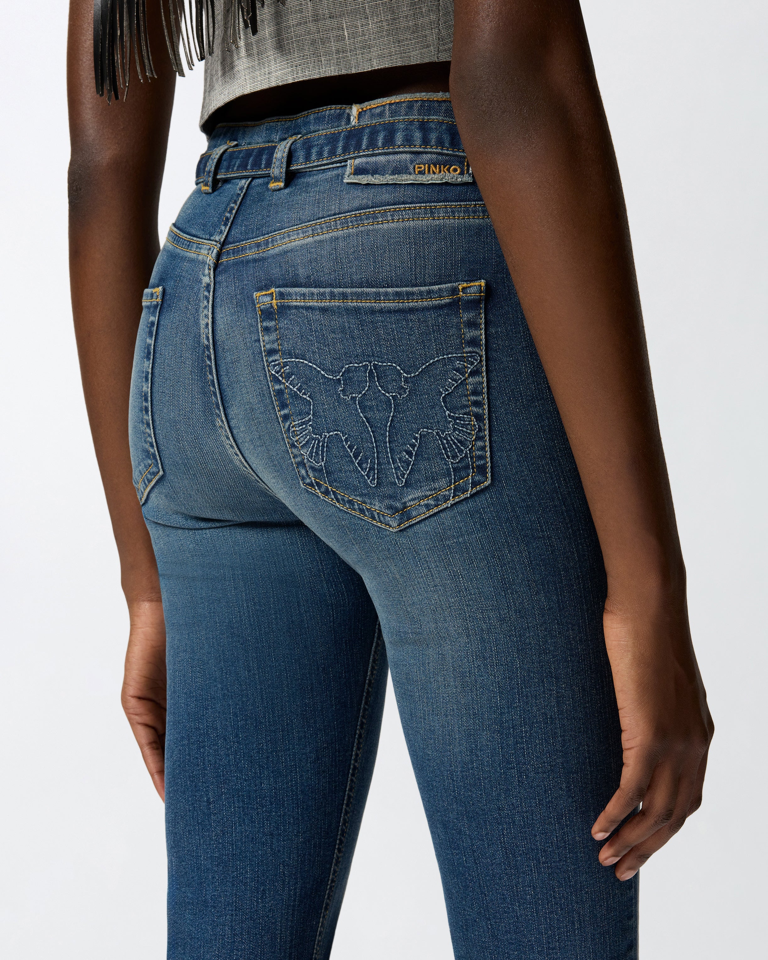 Jeans scuri con cintura e fibbia Love Birds - Image 4