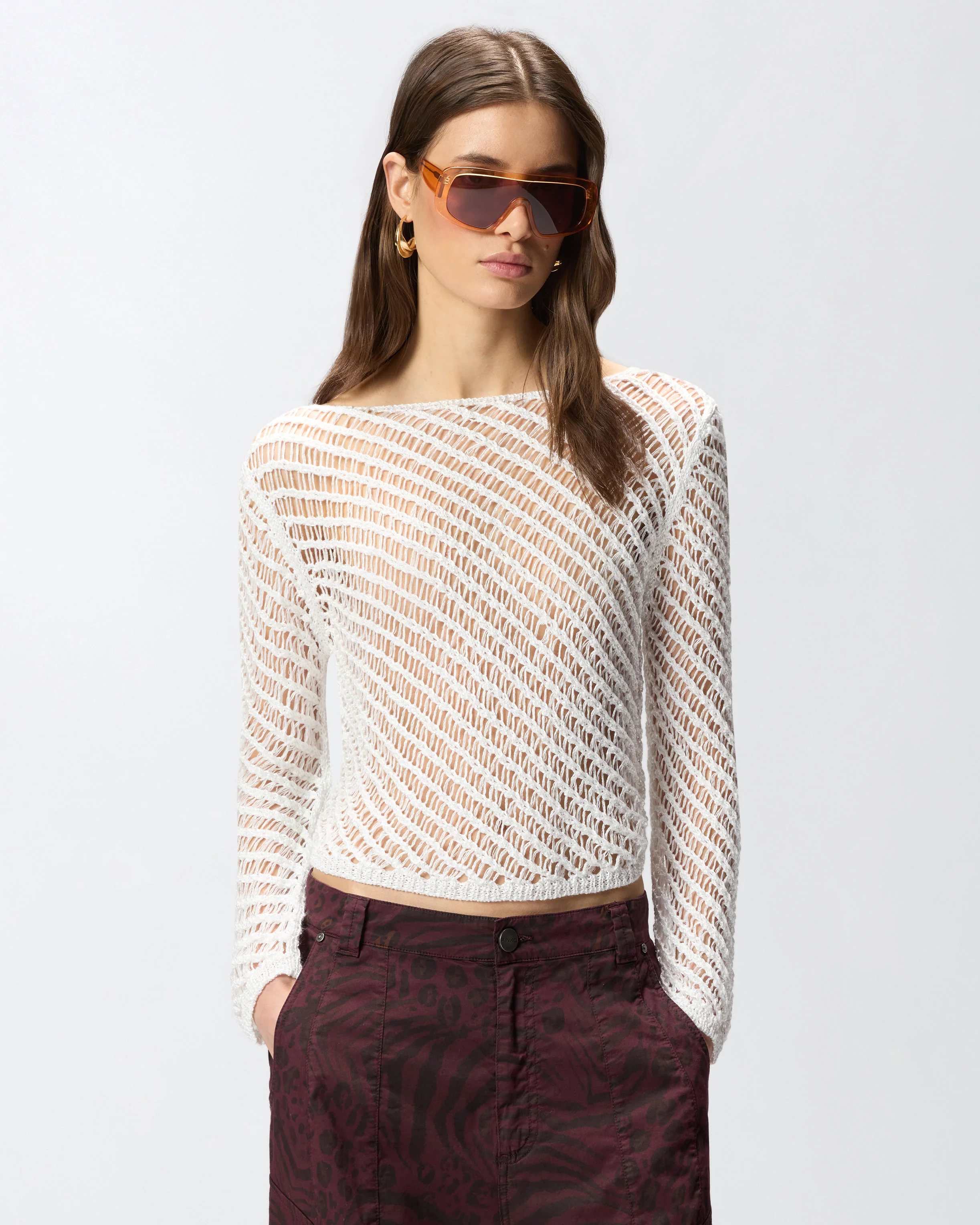 Maglia effetto uncinetto con paillettes