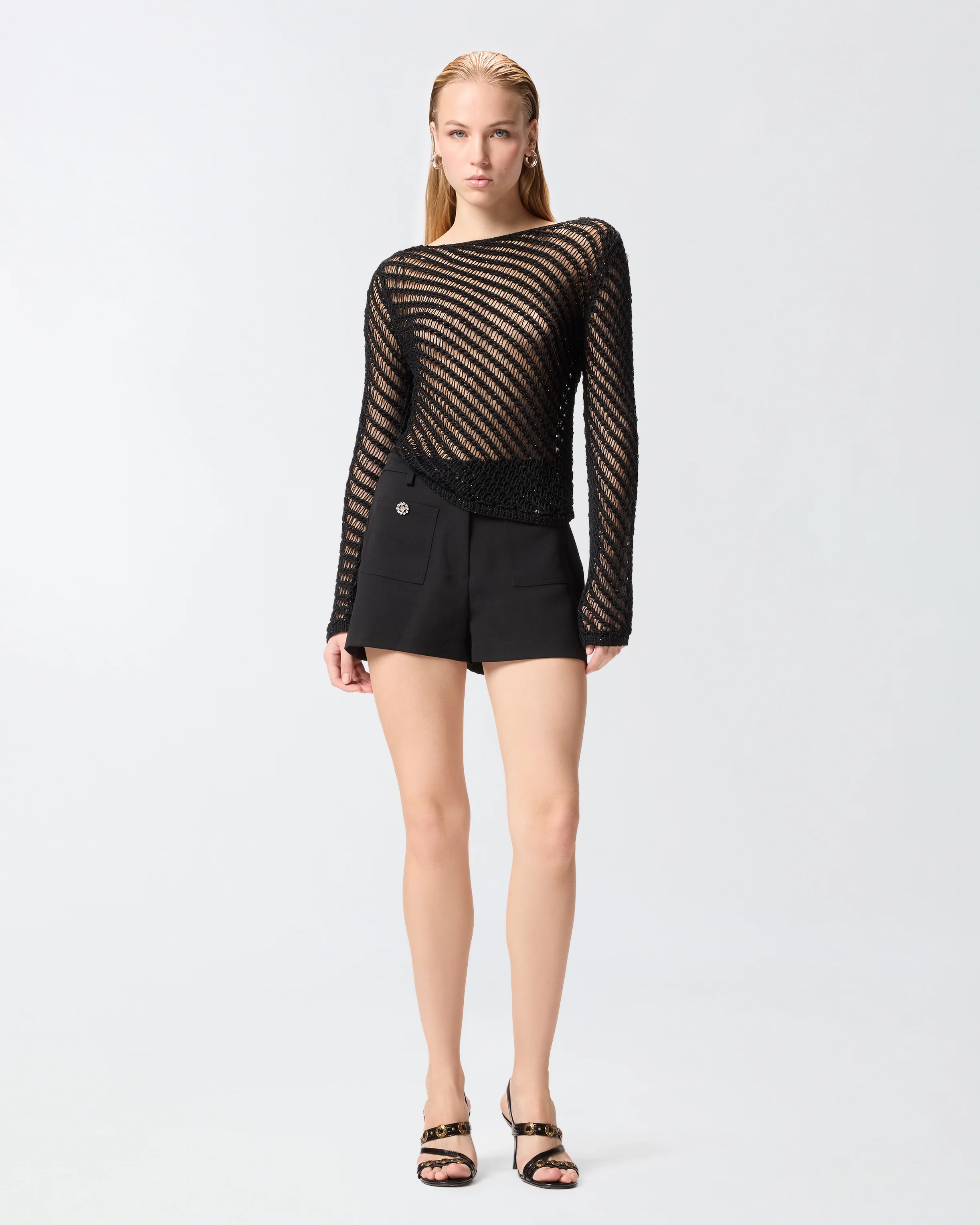 Maglia effetto uncinetto con paillettes - Image 2