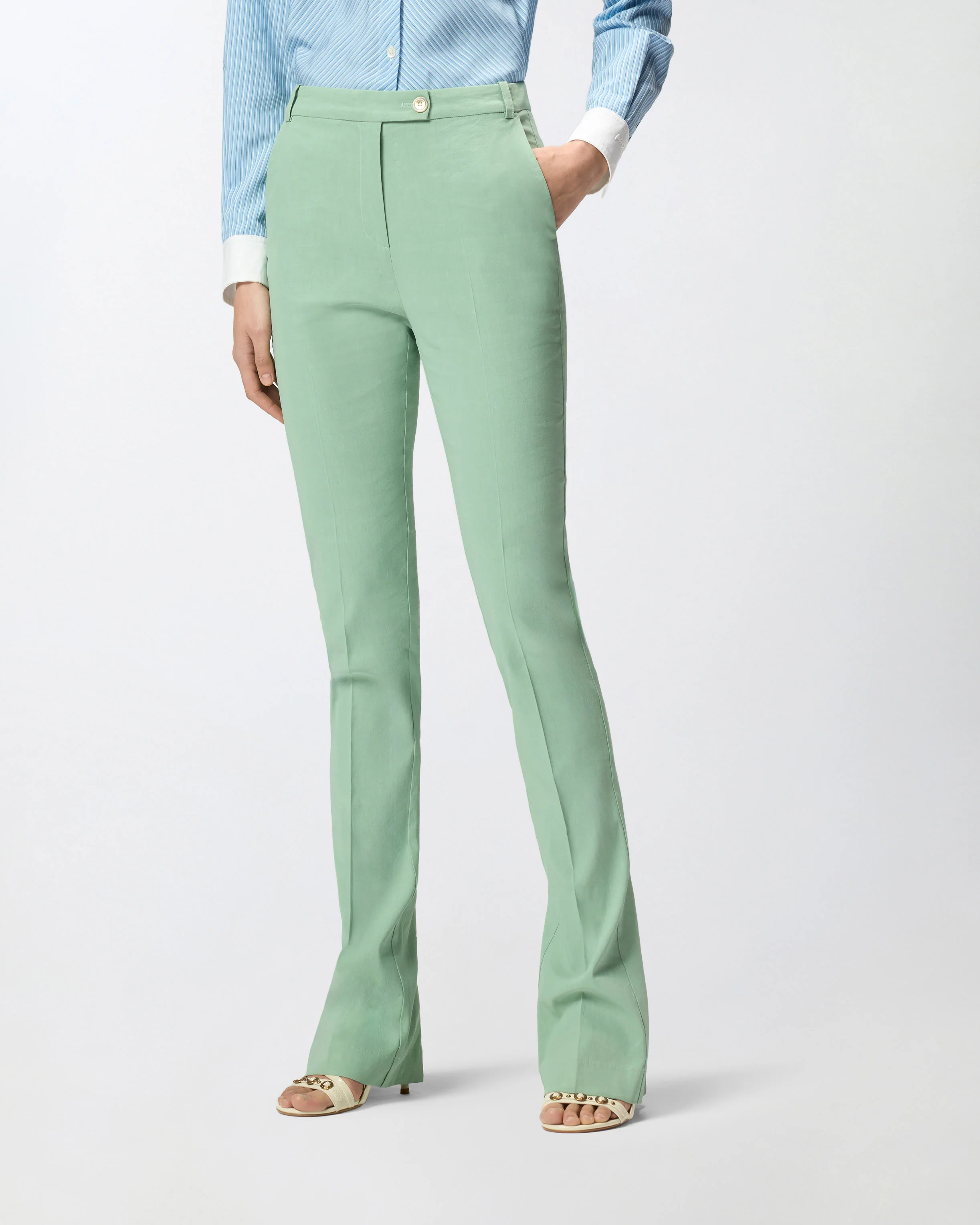 Pantaloni in misto lino con piega stirata - Image 2