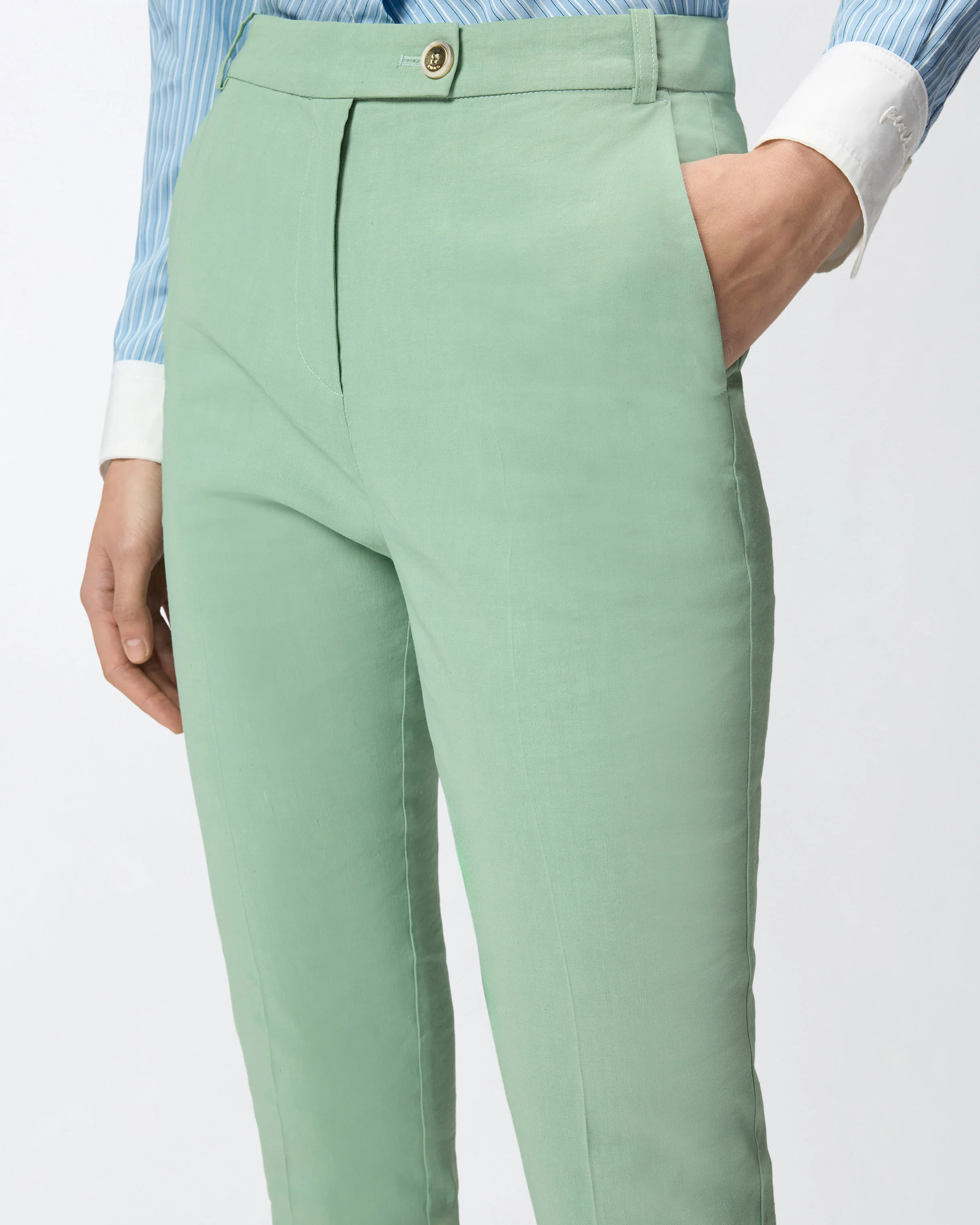 Pantaloni in misto lino con piega stirata - Image 4