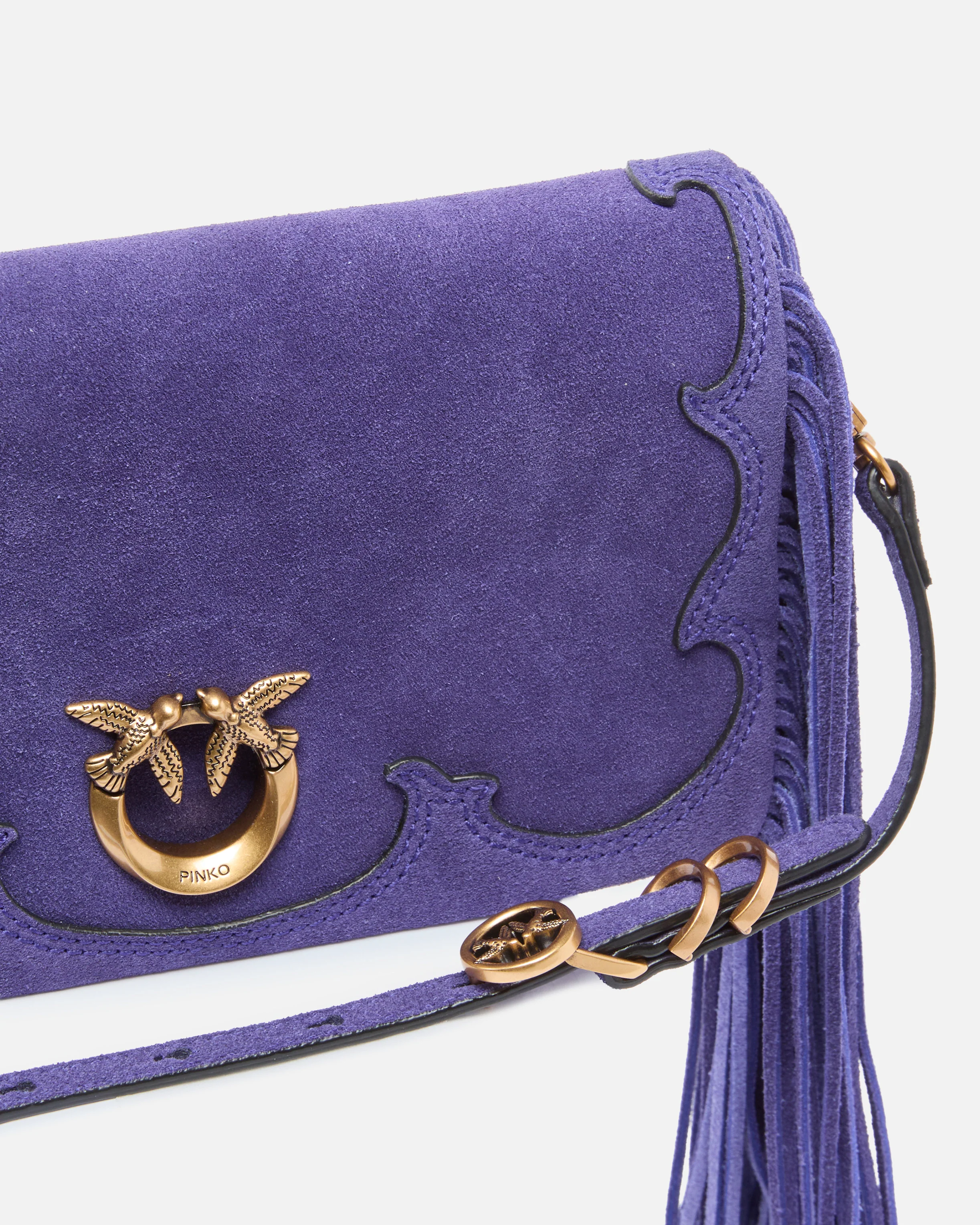 Pochette a tracolla piccola Love Bag Click Soft Horizontal Mini in suede con frange - Image 3